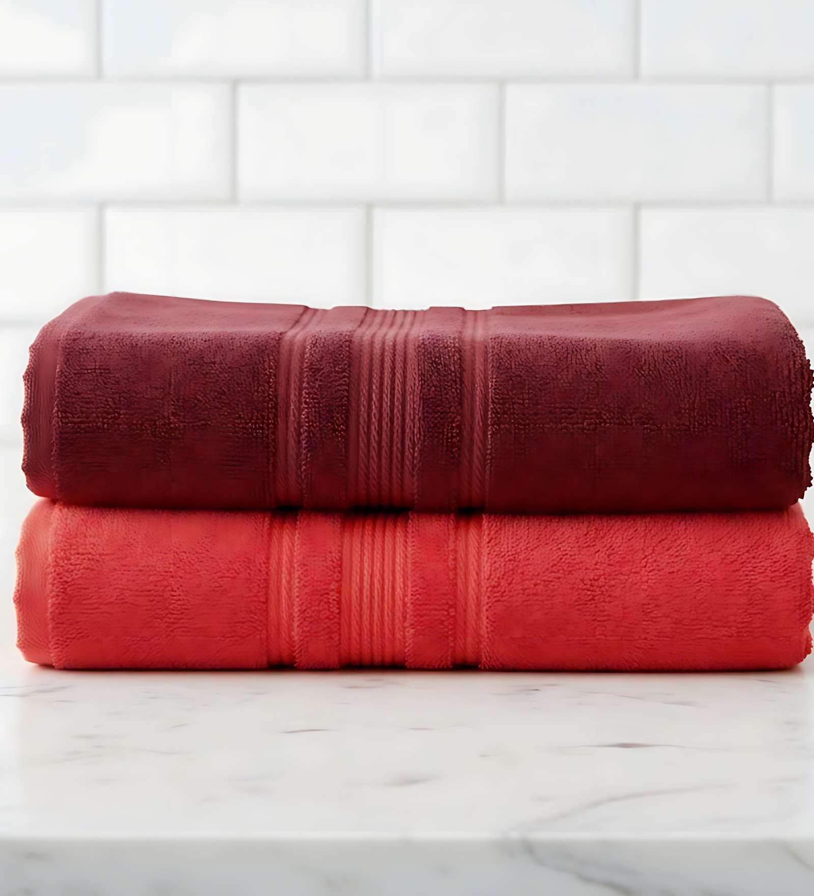 Maroon & Navy Blue Soft Cotton 500 GSM Solid Bath Towel Pack Of 2