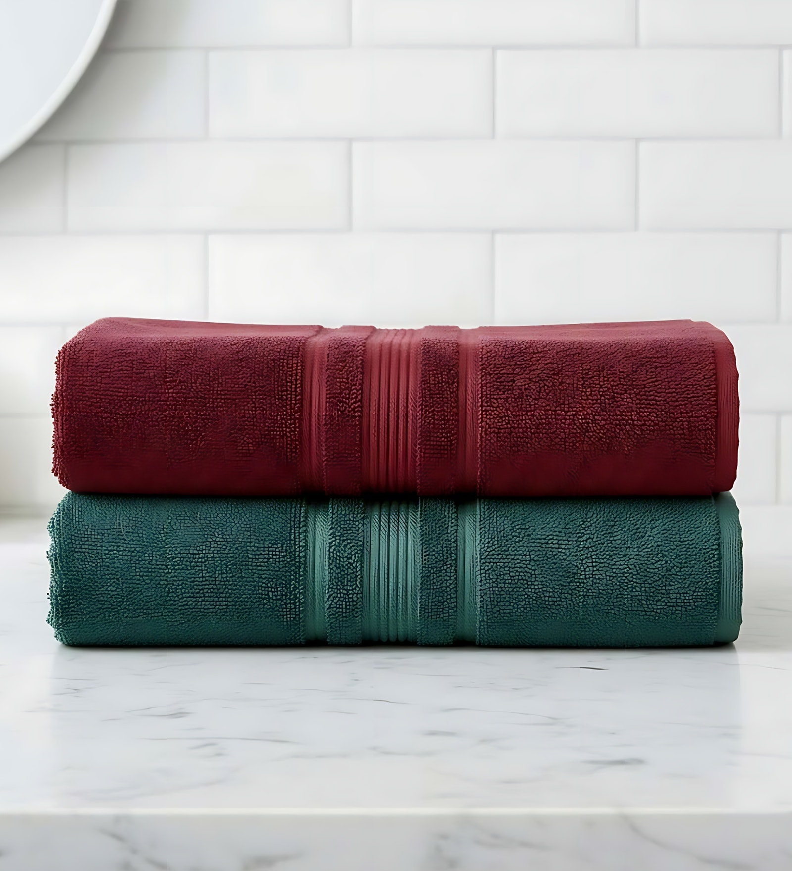 Maroon & Red Soft Cotton 500 GSM Solid Bath Towel Pack Of 2