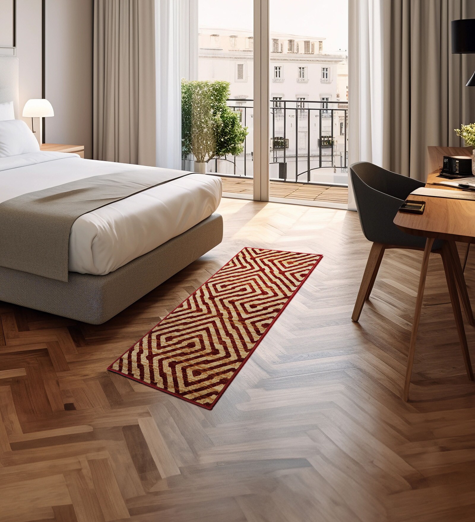 Maroon  Abstract Polypropylene 2 x 5 Feet Machine Made Runner