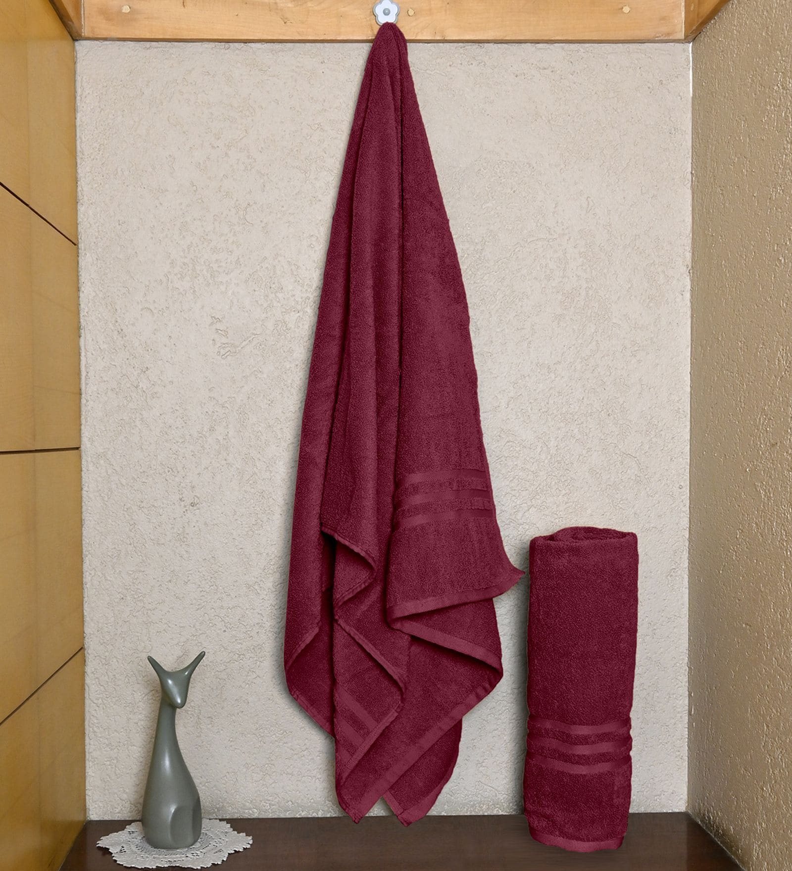 Maroon Cotton Solid 550 GSM 2 Pcs Bath Towels