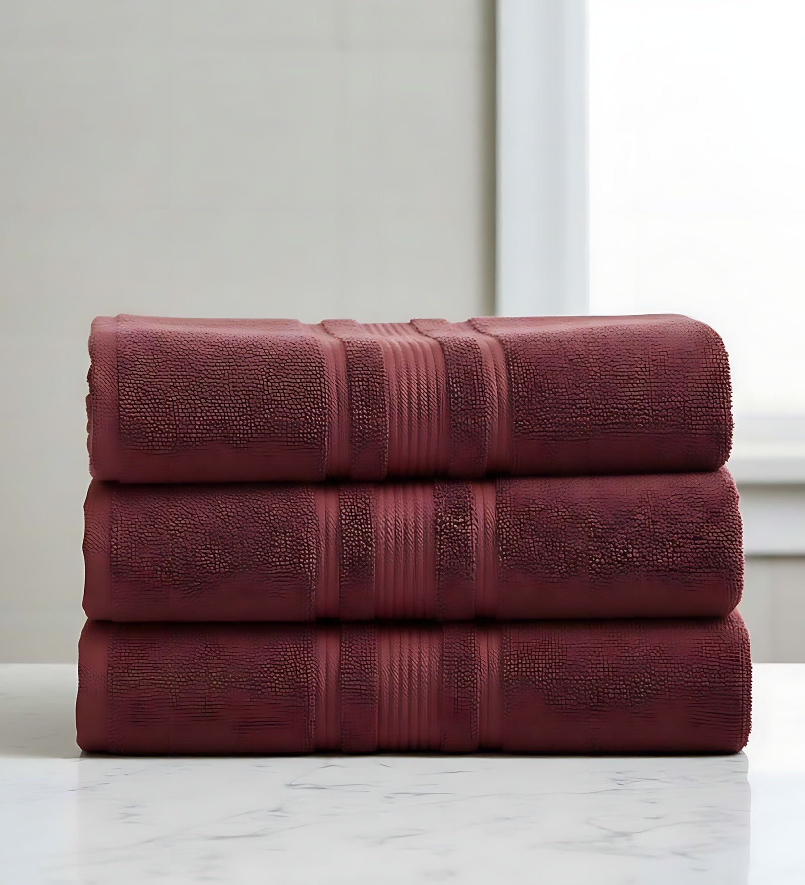 Maroon Soft Cotton 500 GSM Solid Bath Towel Pack Of 3
