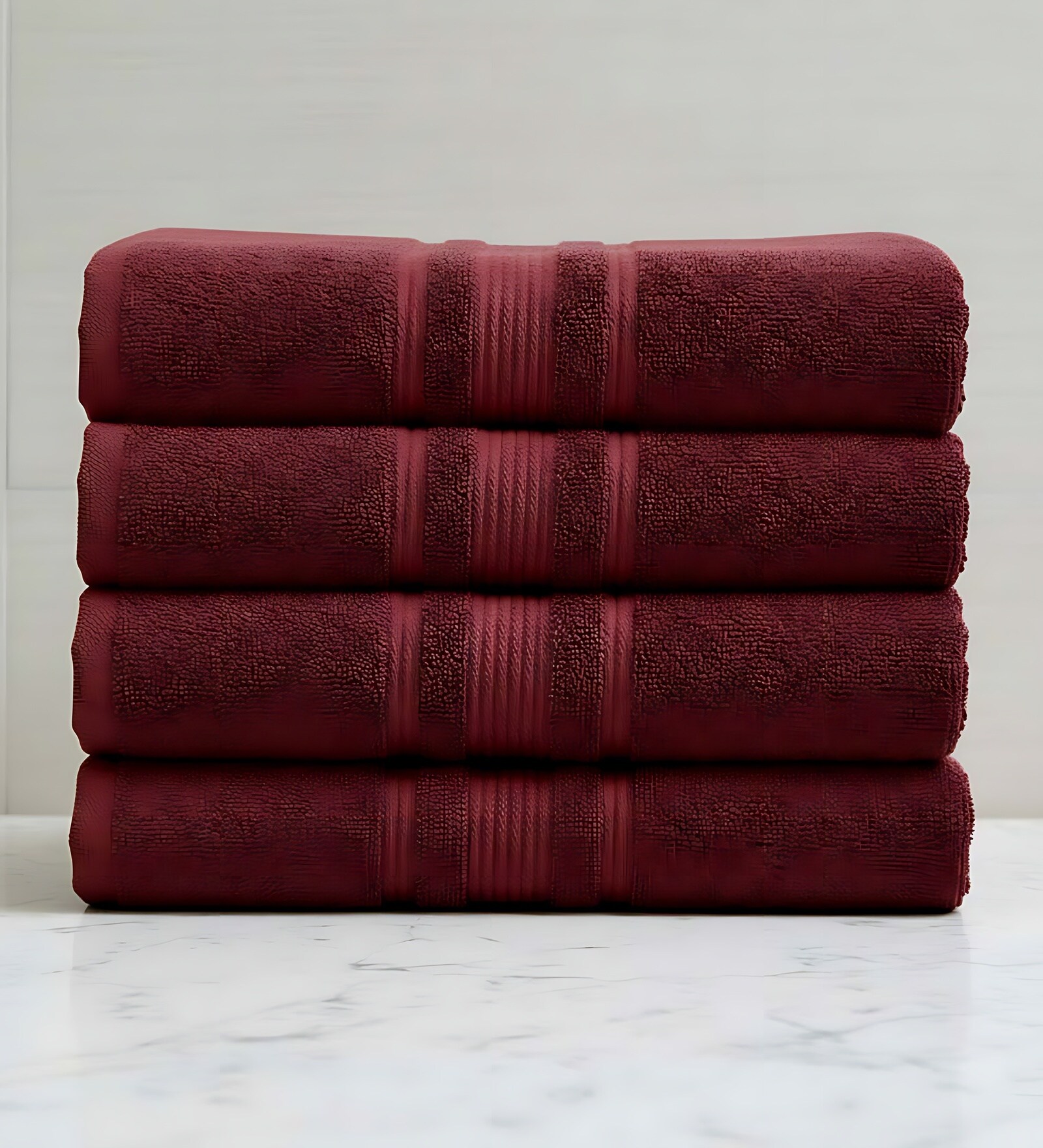 Maroon Soft Cotton 500 GSM Solid Bath Towel Pack Of 4