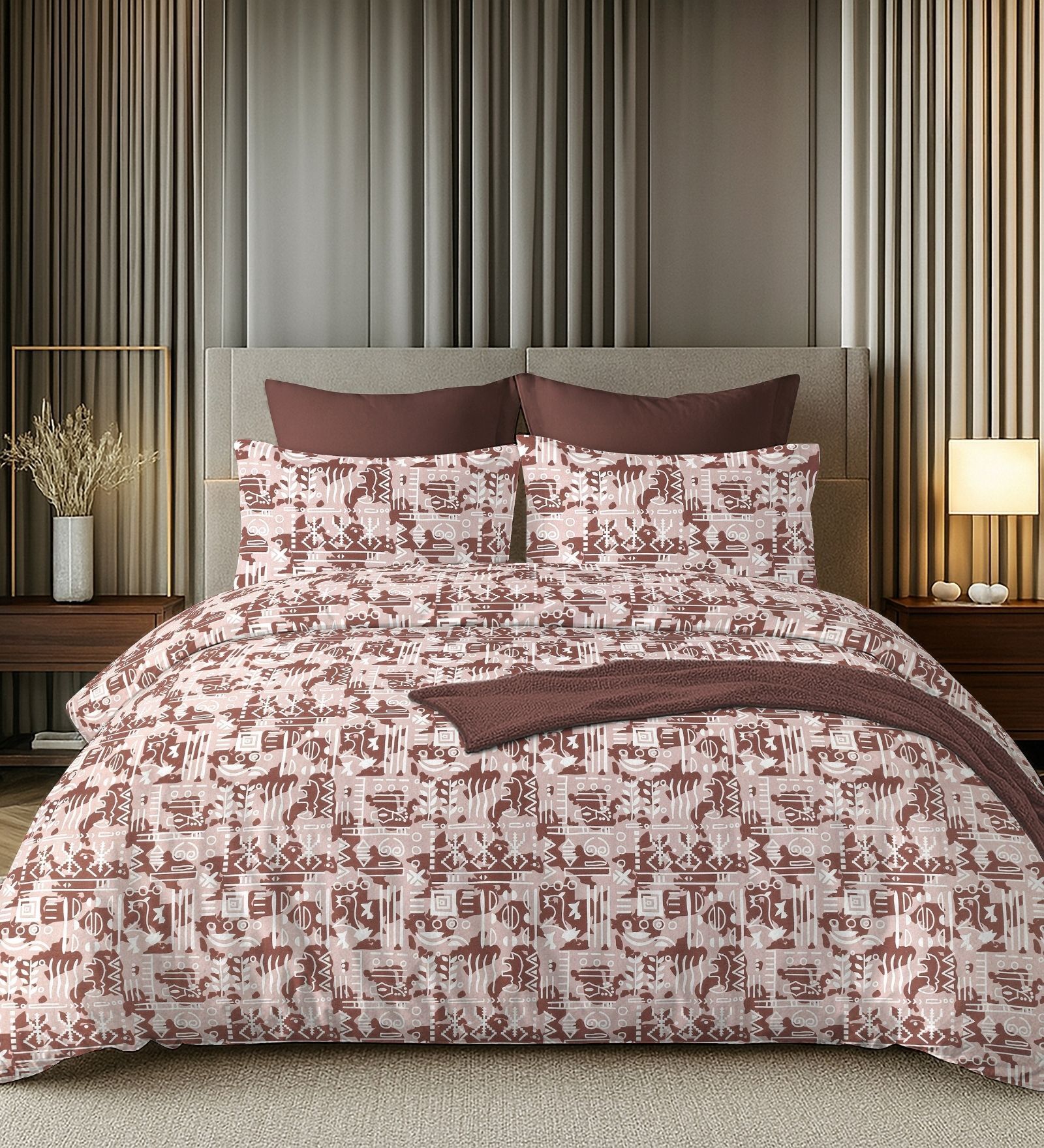Maroon 144TC Cotton Flat Super King Bedsheet with 2 Pillow Covers