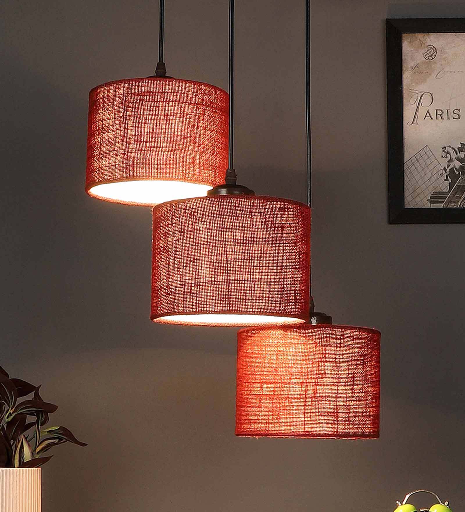 Maroon 3 Light Jute Cluster Hanging Light