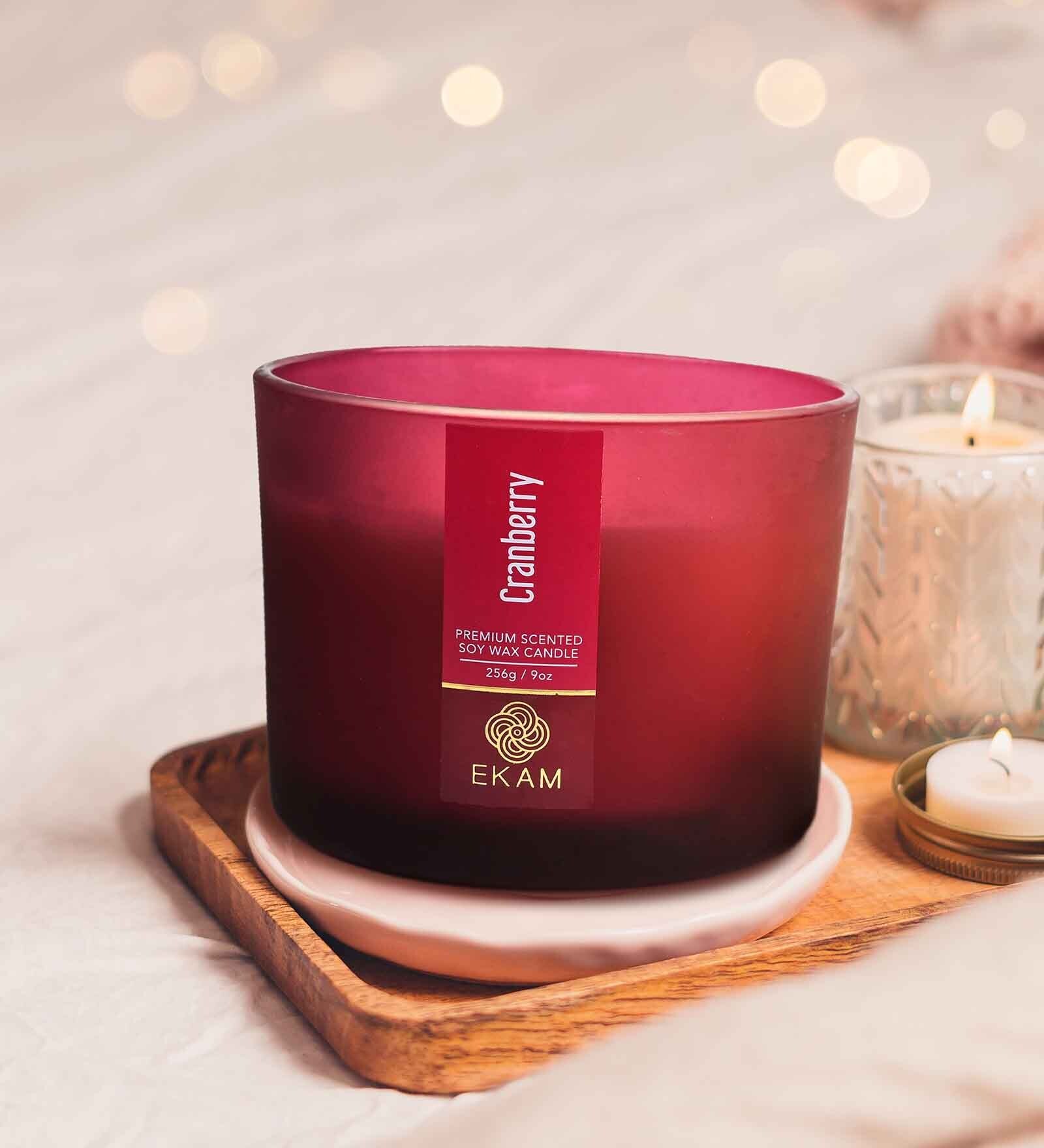 Cranberry Woods Scented Soy Candle with Etched Glass Holder 4