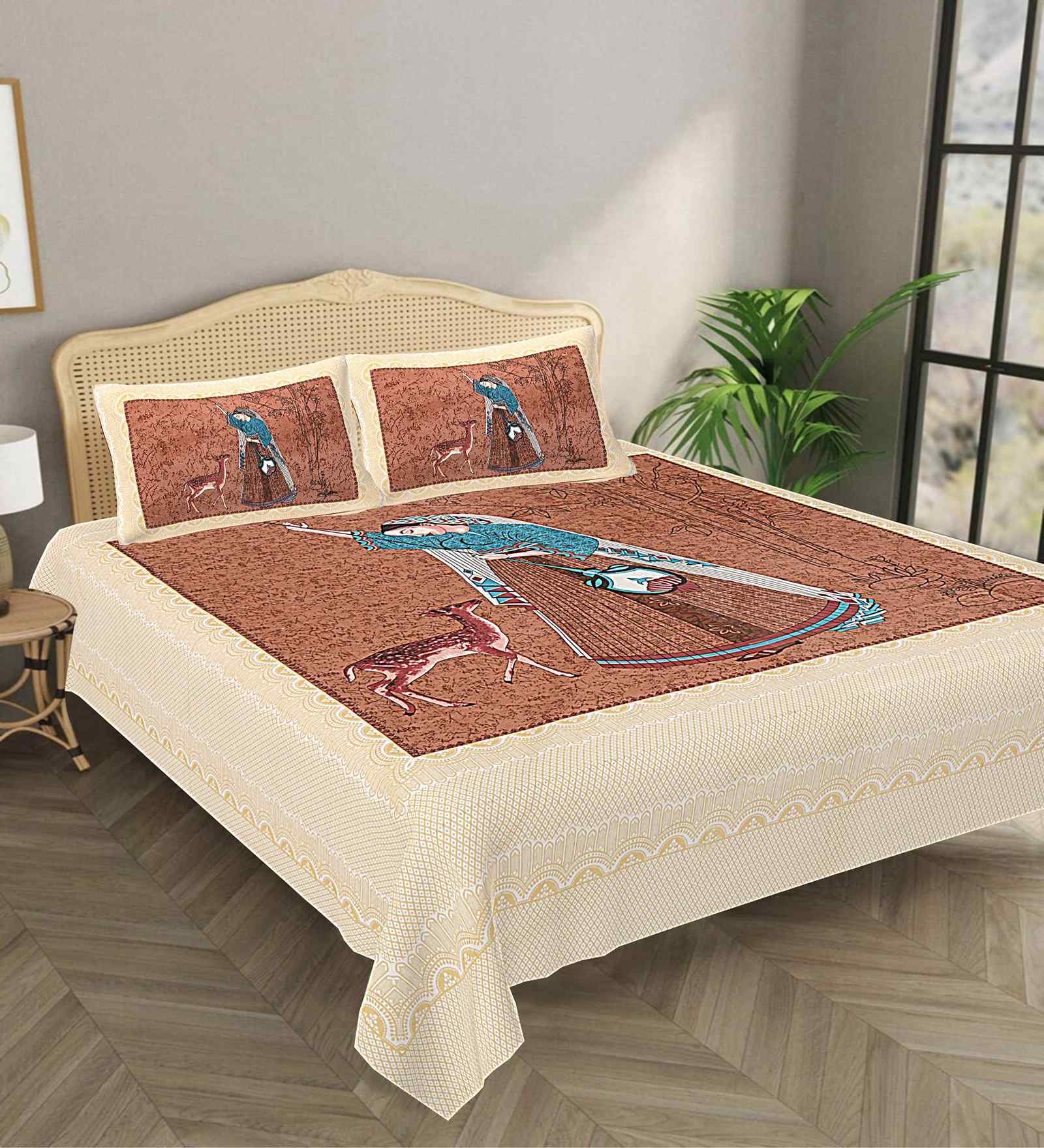 Maroon Abstract 180 TC Cotton  King Sized Bedsheet with 2 Pillow Covers