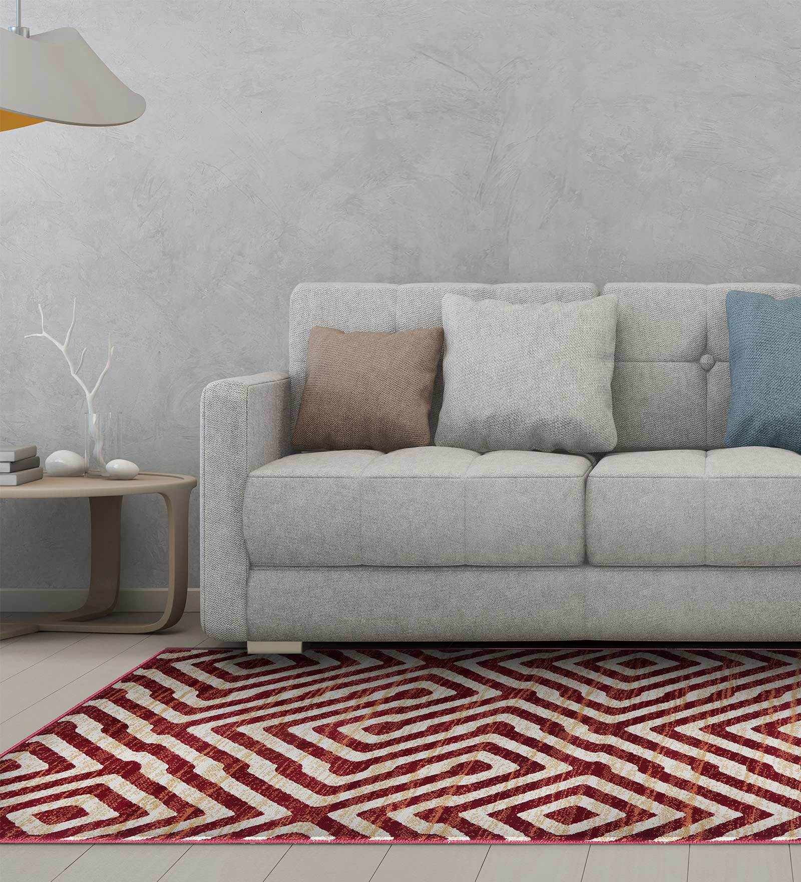 Maroon Abstract Polypropylene 5 ft x 7 ft Machine Made Carpet