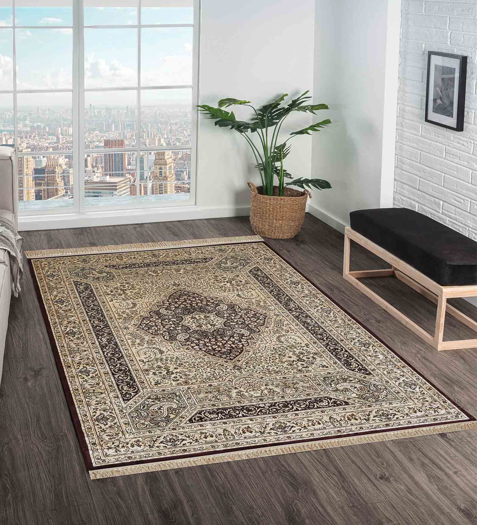 Maroon and Beige Persian 5x7 Feet Machine Made Carpet