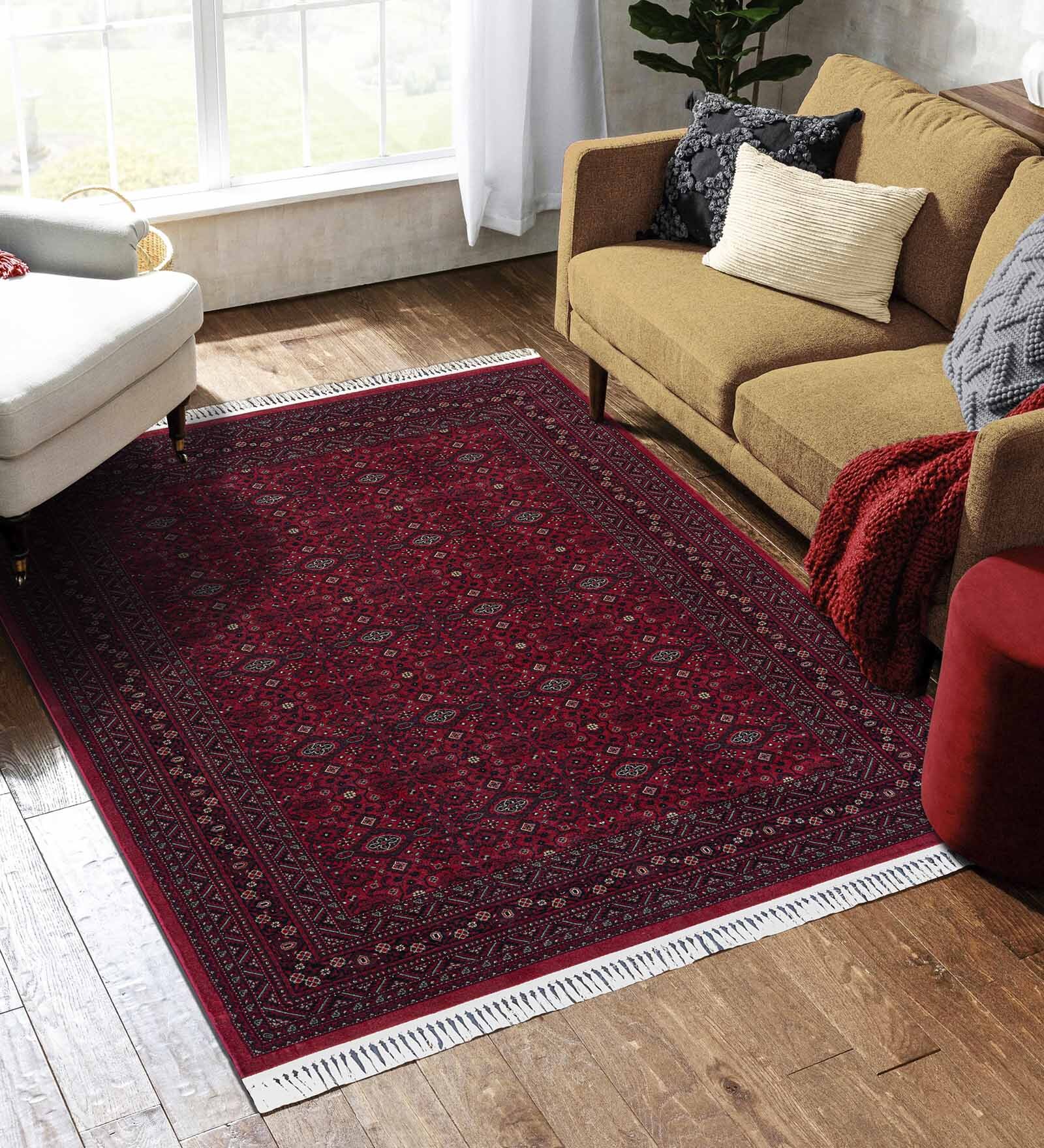 Maroon and Black Persian 3x5 Feet Machine Made Carpet