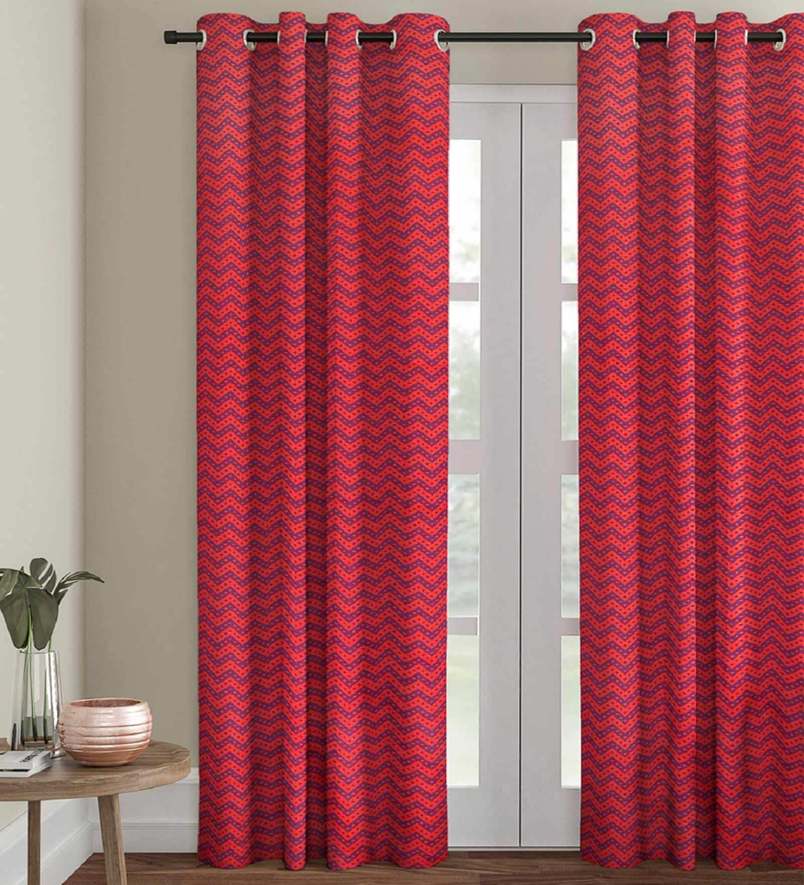 Maroon Polyester Jacquard Geometric 7FT Light Filtering Eyelet Door Curtains (Pack of 1)
