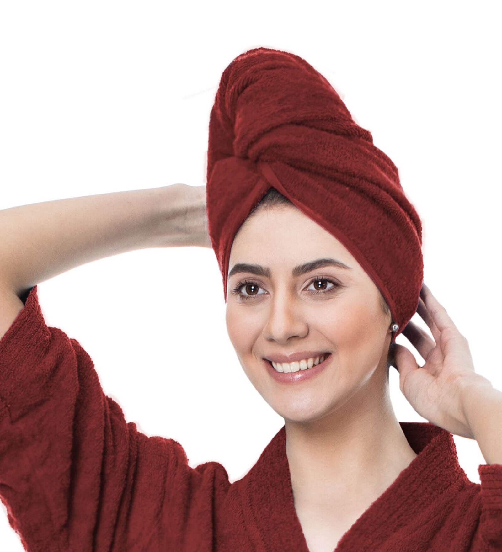Maroon Caldezonia Solid 450 GSM Microfiber Bath HairWrap