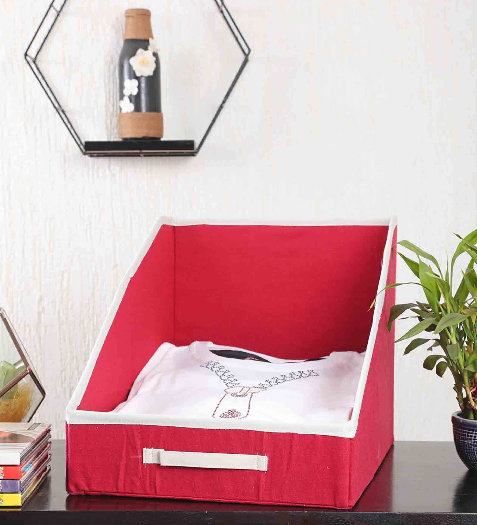 Red & White Solid Canvas  Foldable Cloth Organiser