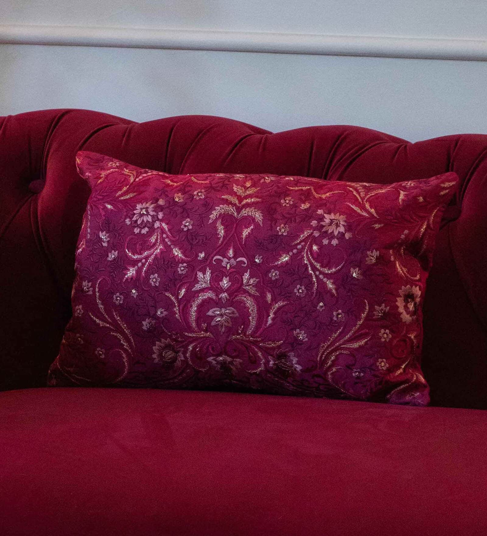 Maroon Textured Chanderi Silk 18 x 12 Inches Embroidered Cushion Cover