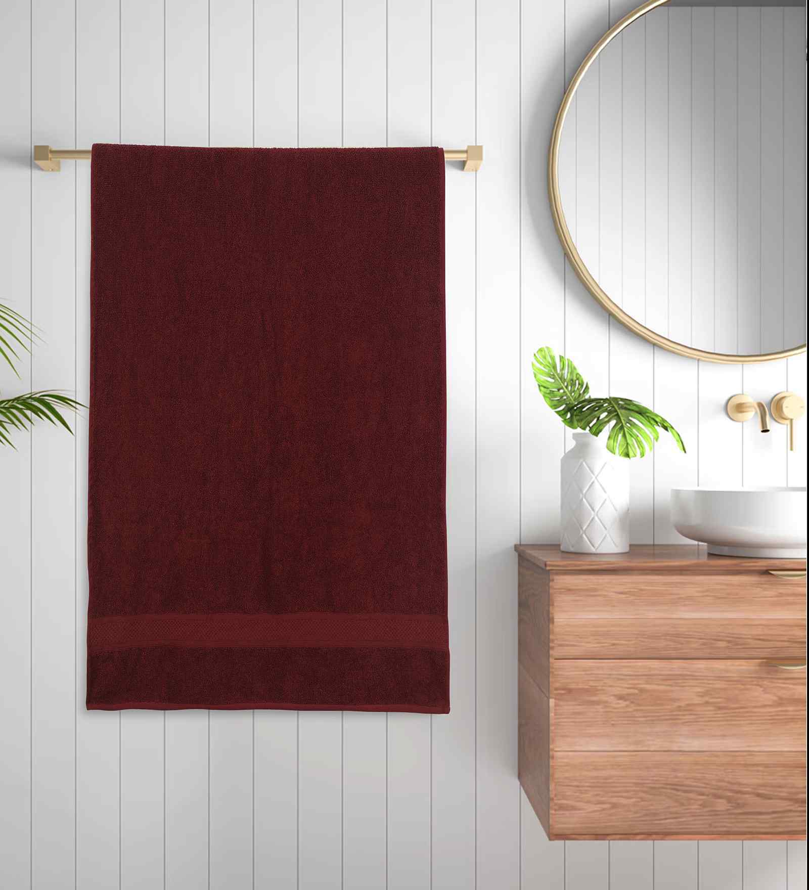 Maroon Cotton Printed 300 GSM Bath Towel (1 Pc)
