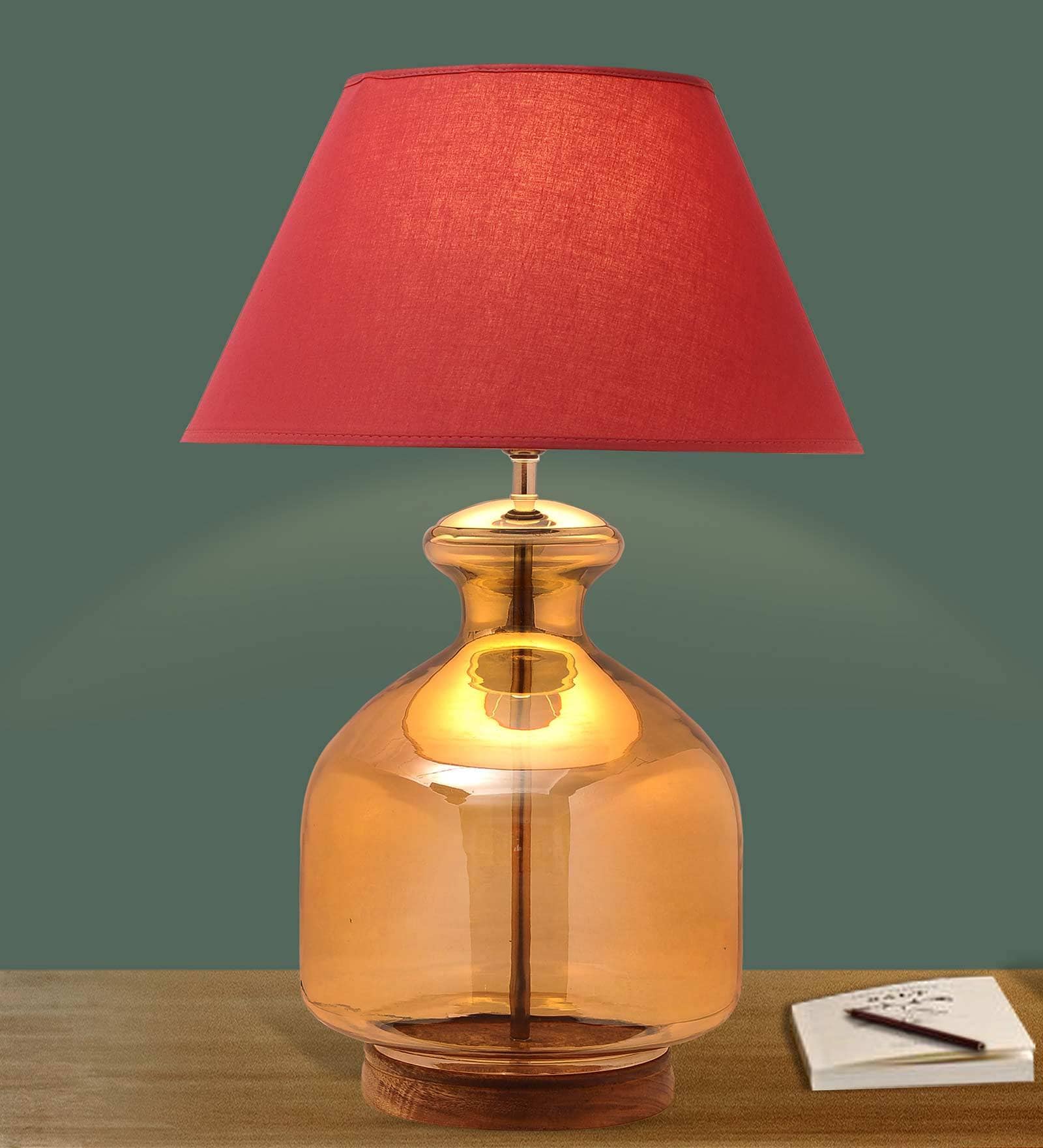 Emilia Maroon Cotton Shade Night Lamp With Glass Base