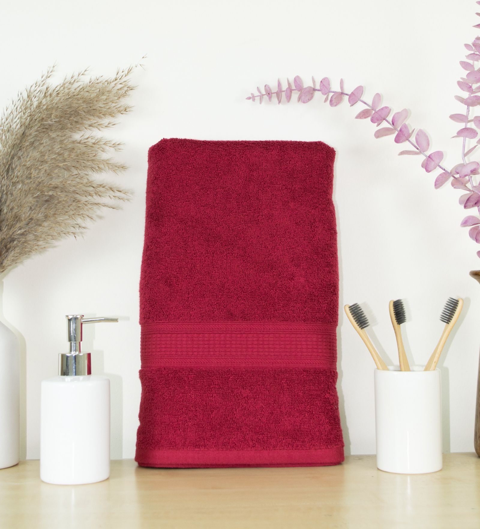 Maroon Cotton Solid  500 GSM Bath Towel (1Pc)