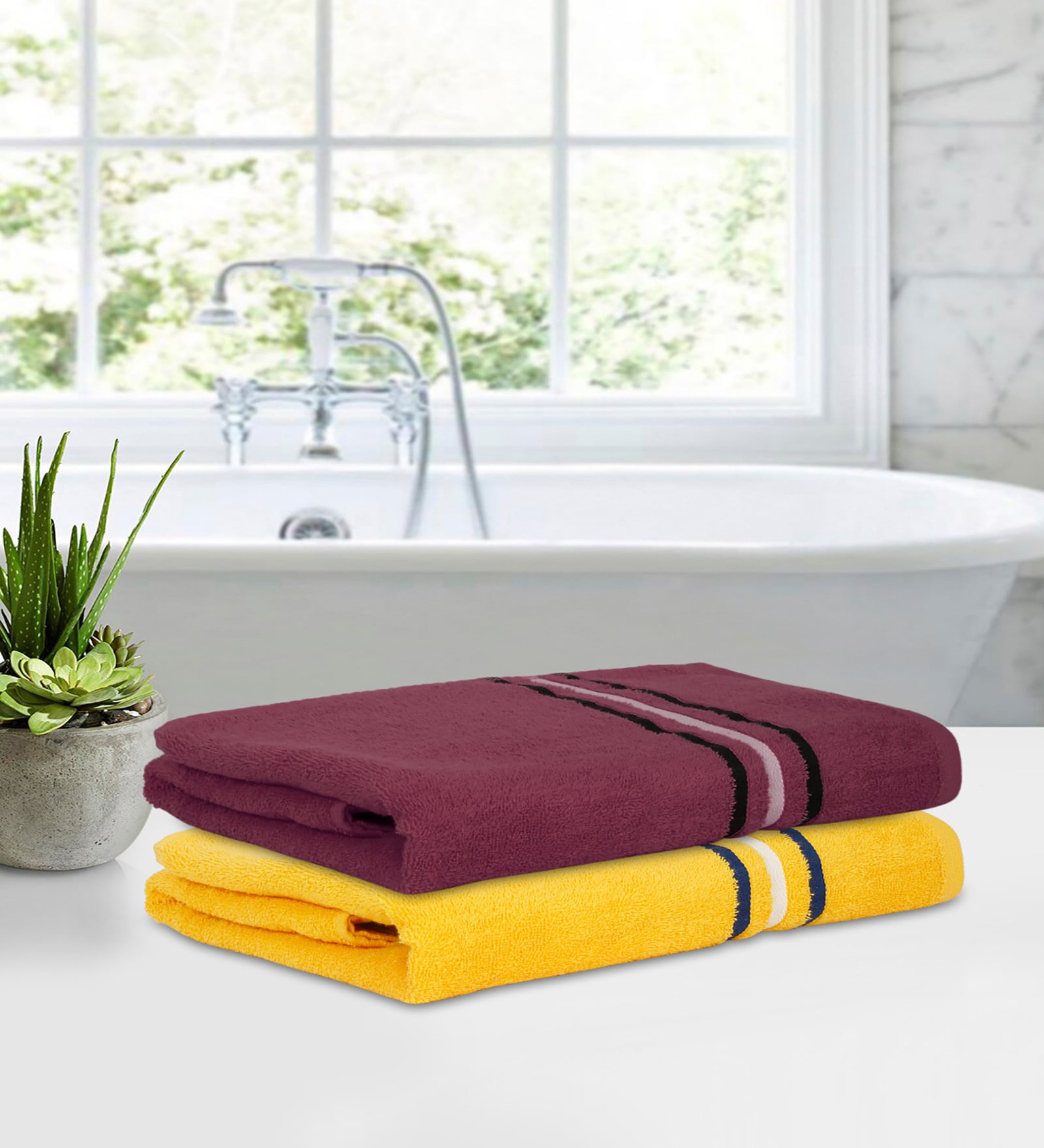 Maroon Cotton Solid 380 GSM Bath Towels (Set of 2)