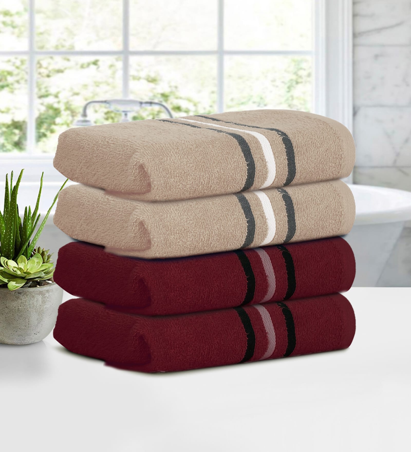Maroon Cotton Solid 380 GSM Hand Towels (Set of 4)