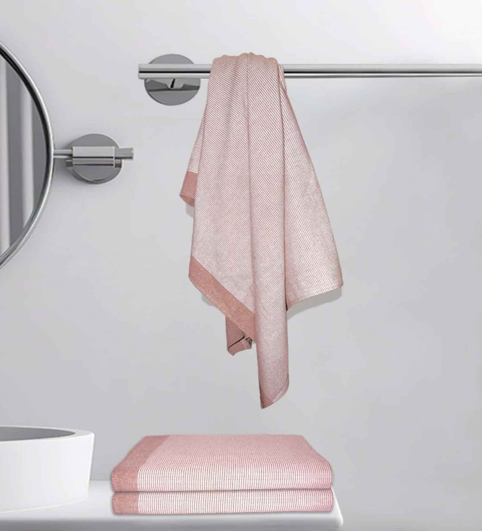 Maroon Cotton Striped 220 GSM Bath Towels 3 Pc
