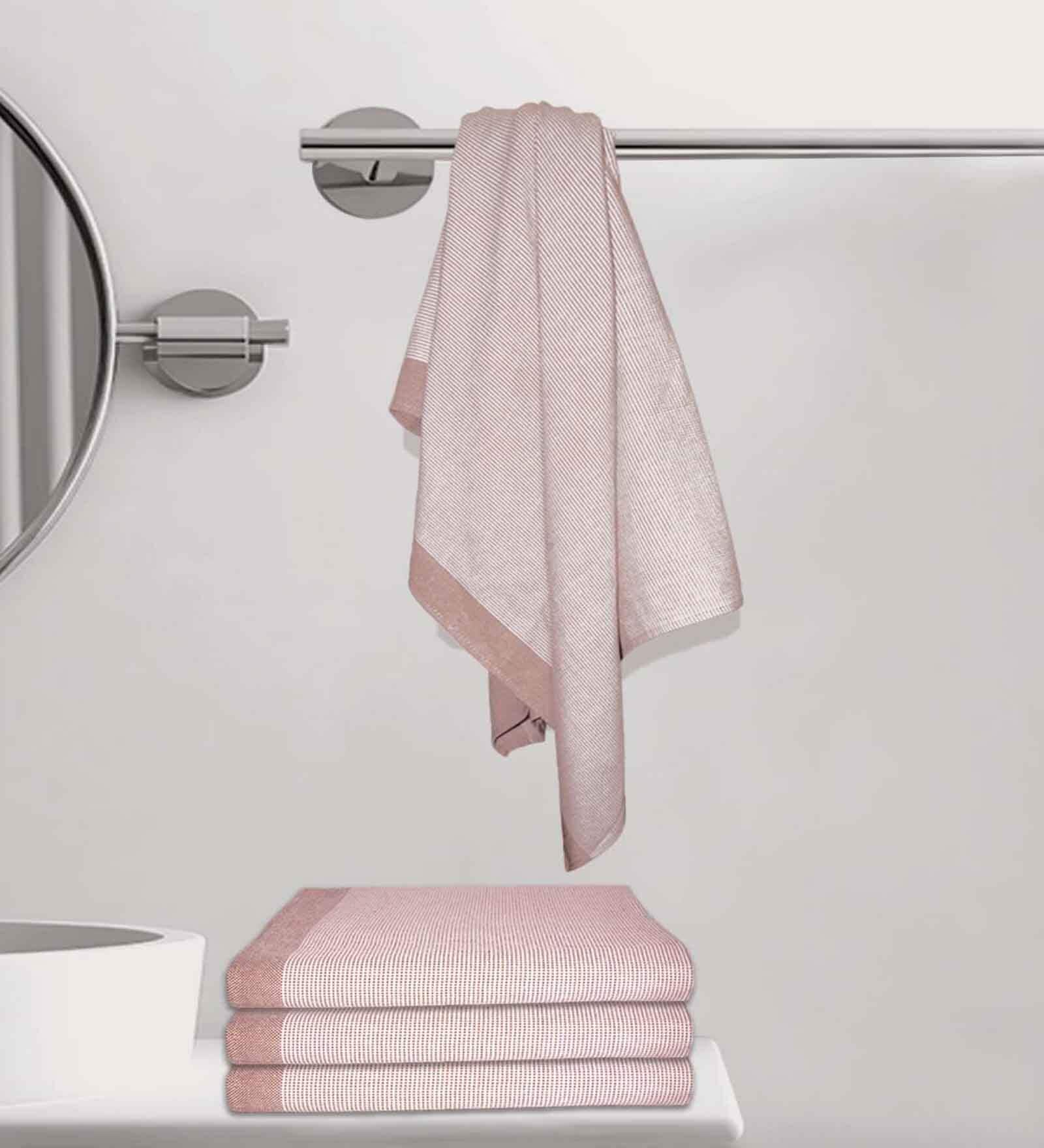 Maroon Cotton Striped 220 GSM Bath Towels 4 Pc