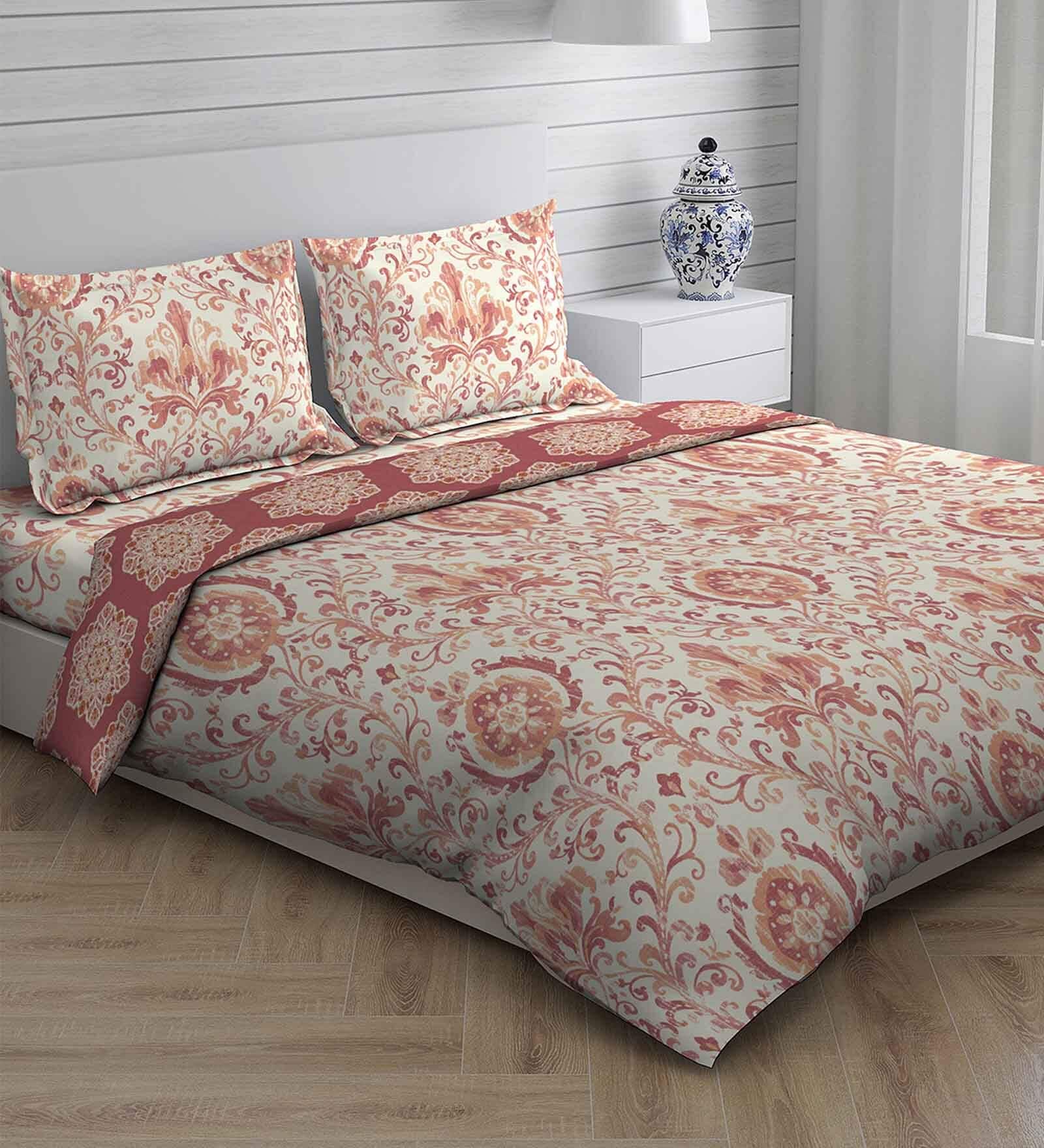 Maroon Patterned 144 TC Cotton 4 Pieces Bedding Set Marsala Collection