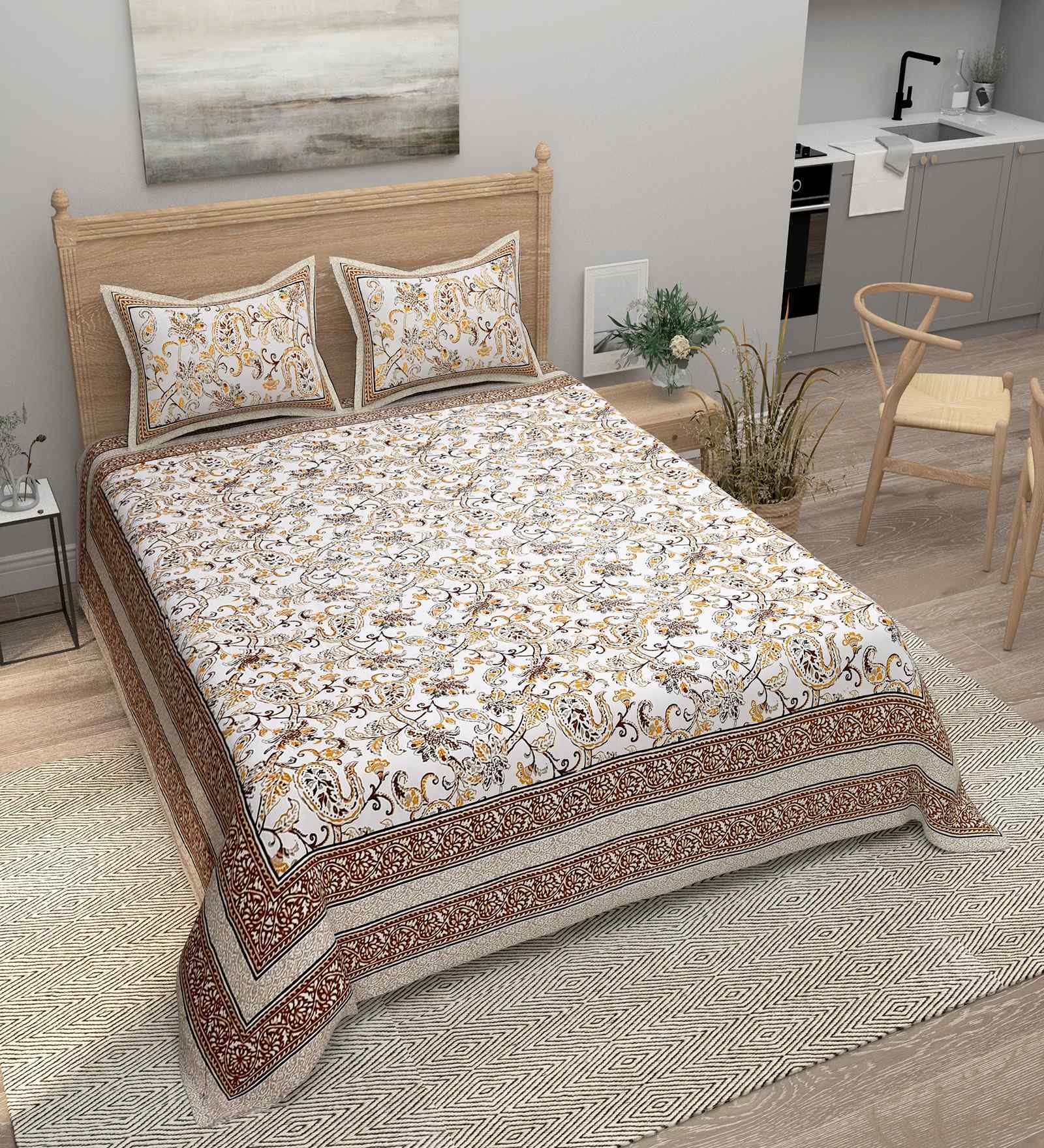 Maroon Floral 180 TC Cotton  King Sized Bedsheet with 2 Pillow Covers