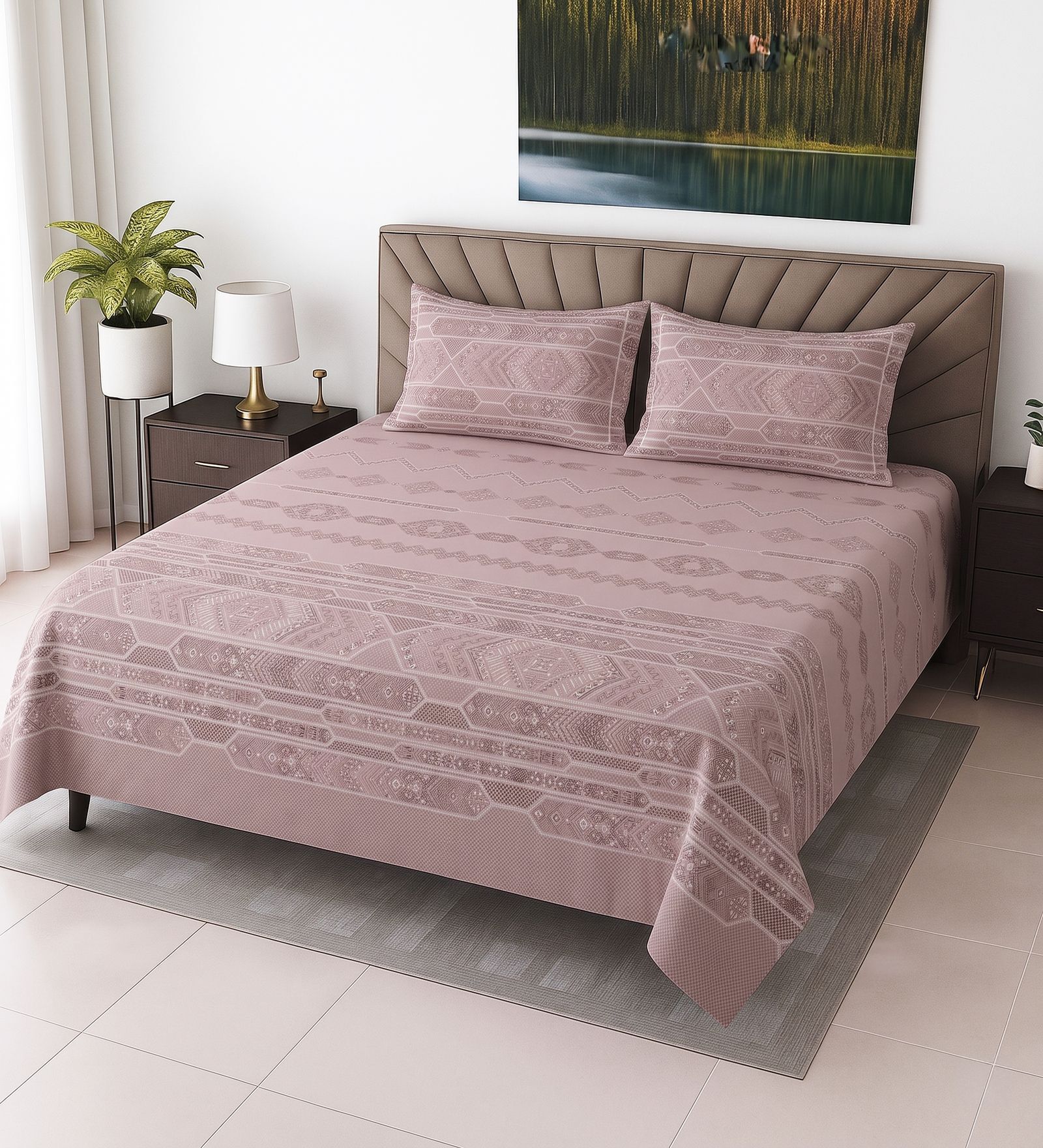 Maroon Floral 400 TC Super King Size Bedsheet with 2 Pillow Covers Luxury Series Collection