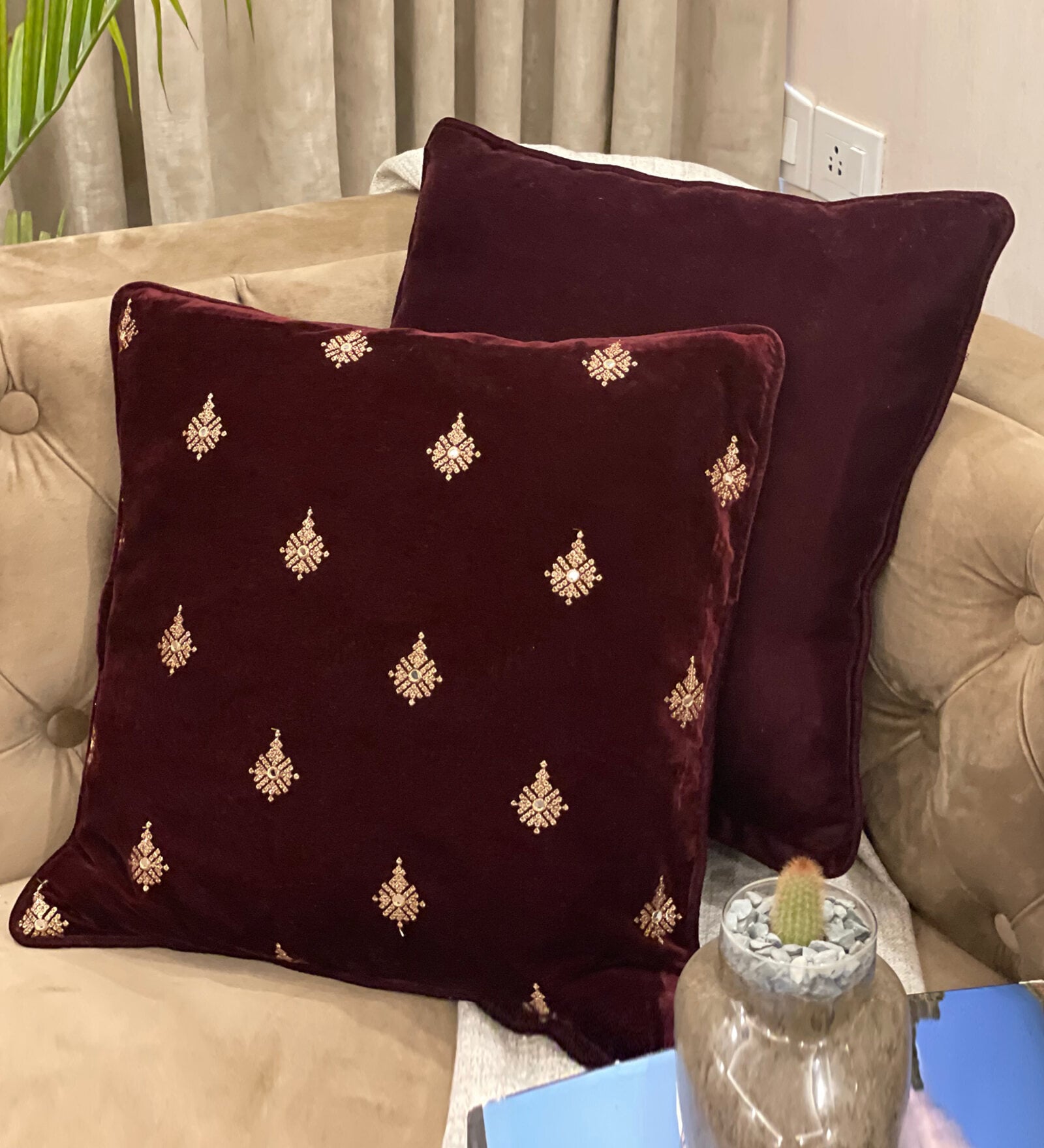 Multicolor Traditional Velvet & Cotton 16 x 16 Inches Cushion Cover