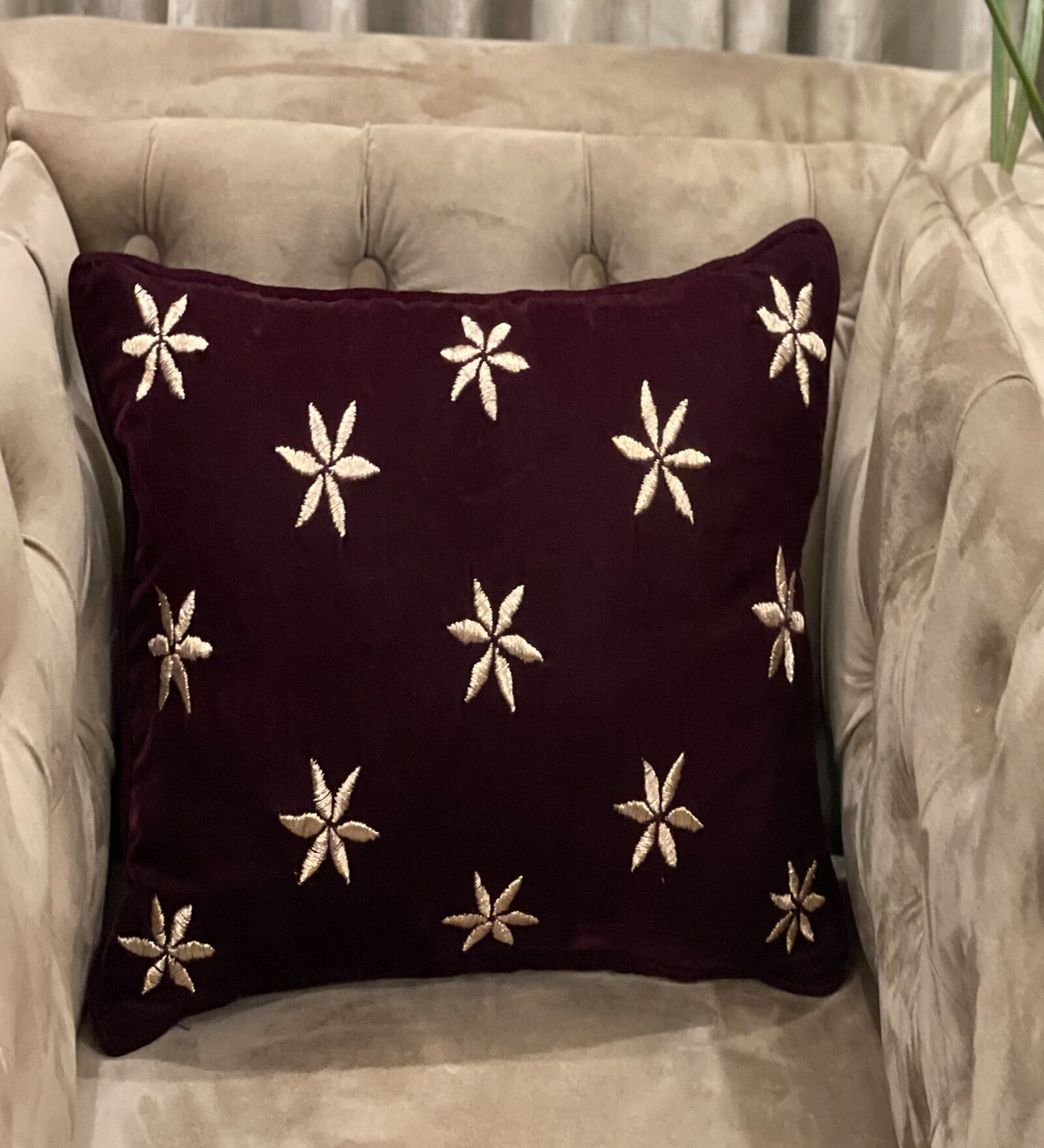 Maroon Textured Velvet and Cotton 16 x 16 Inches Cushion Cover