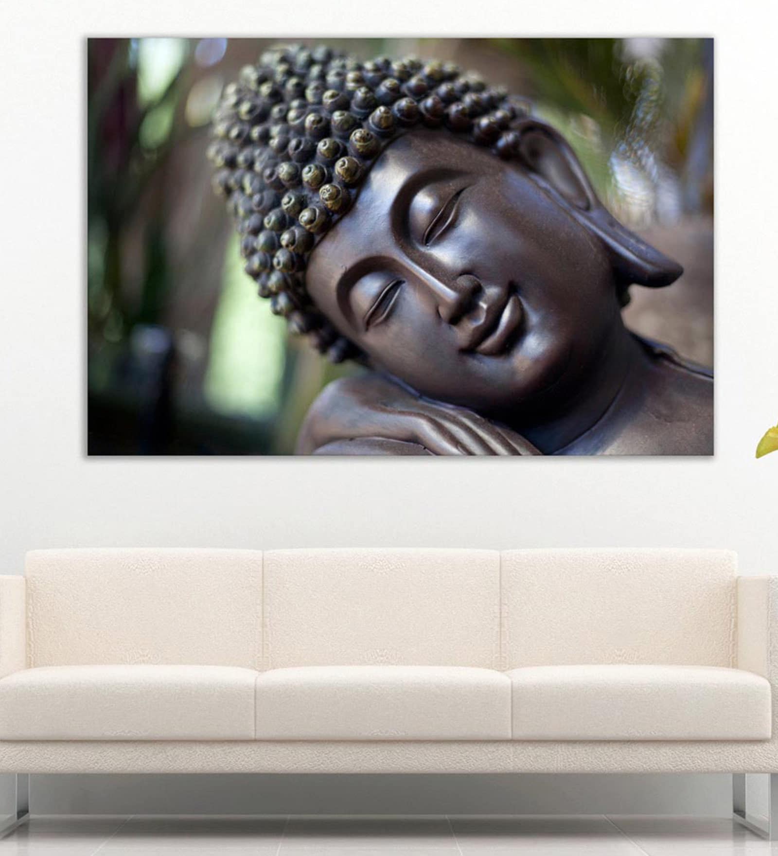 Buddha In Maroon Canvas Framed Art Print (33 x 21 Inches)