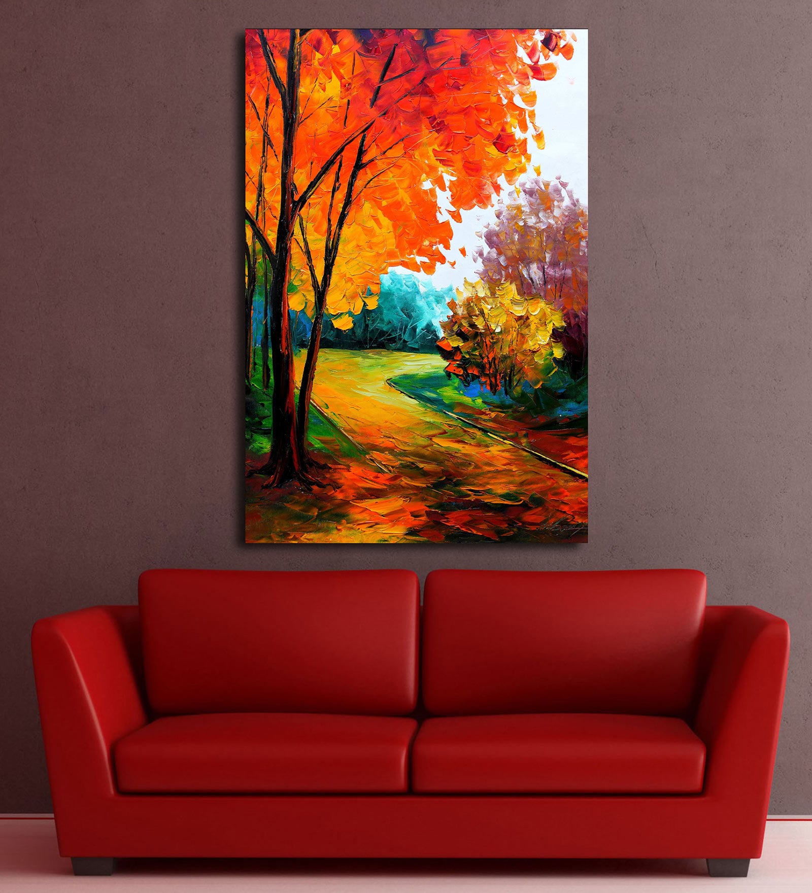 Floral In Maroon Canvas Framed Art Print (33 x 21 Inches)