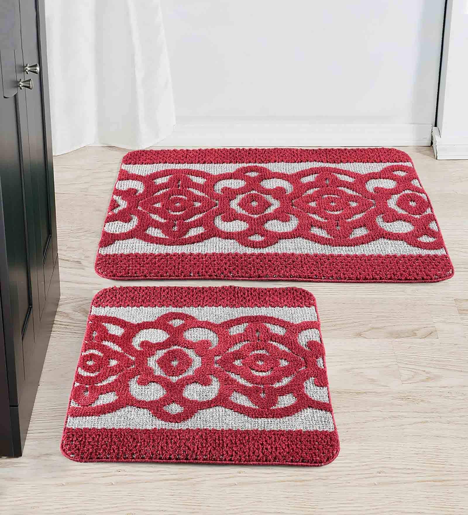 Maroon Traditional Microfibre 19x27 Inches AntiSkid (Set of 2) Bath Mats