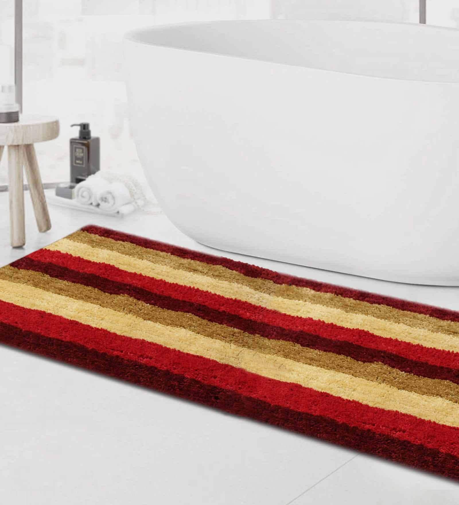 Maroon Geometric Microfibre 36x24 Inches AntiSkid Bath Mat