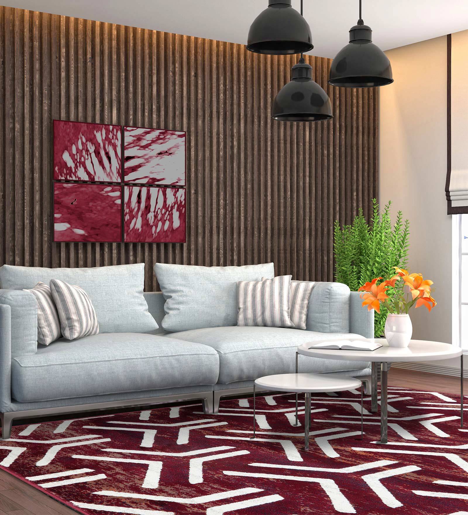 Maroon Geometric Polypropylene 4 ft x 6 ft Machine Made Carpet