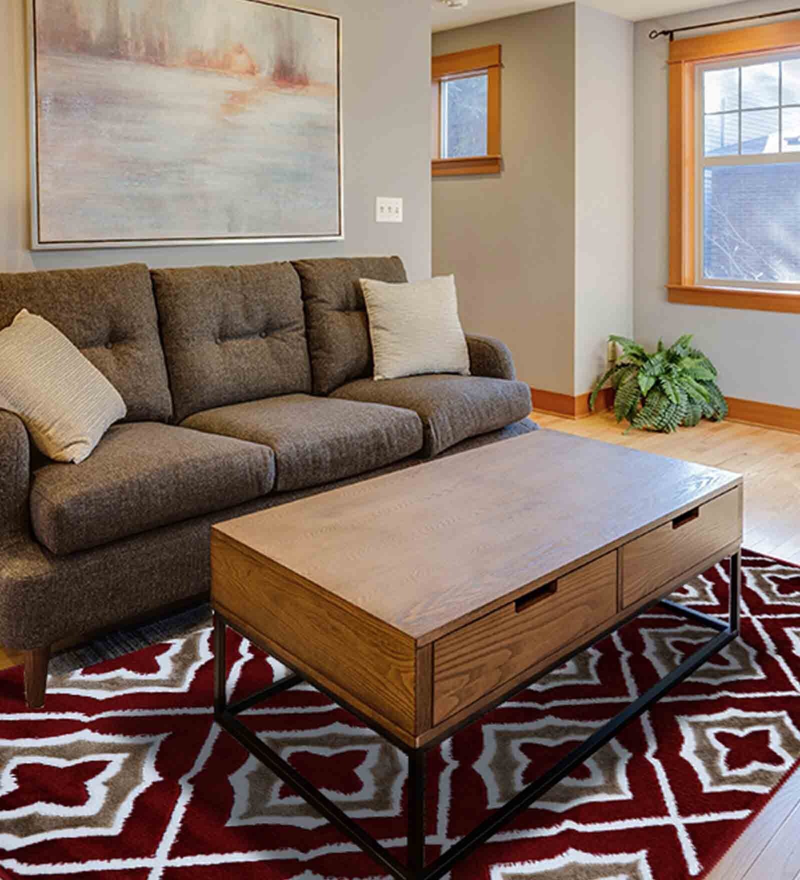 Maroon Geometrical Polyester 3 ft X 5 ft Machine Made Carpet