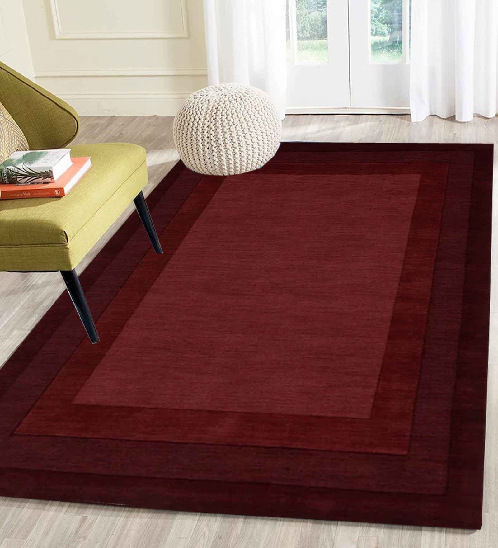 Maroon Geometrical Wool 4 ft x 6 ft Hand Tufted Carpet