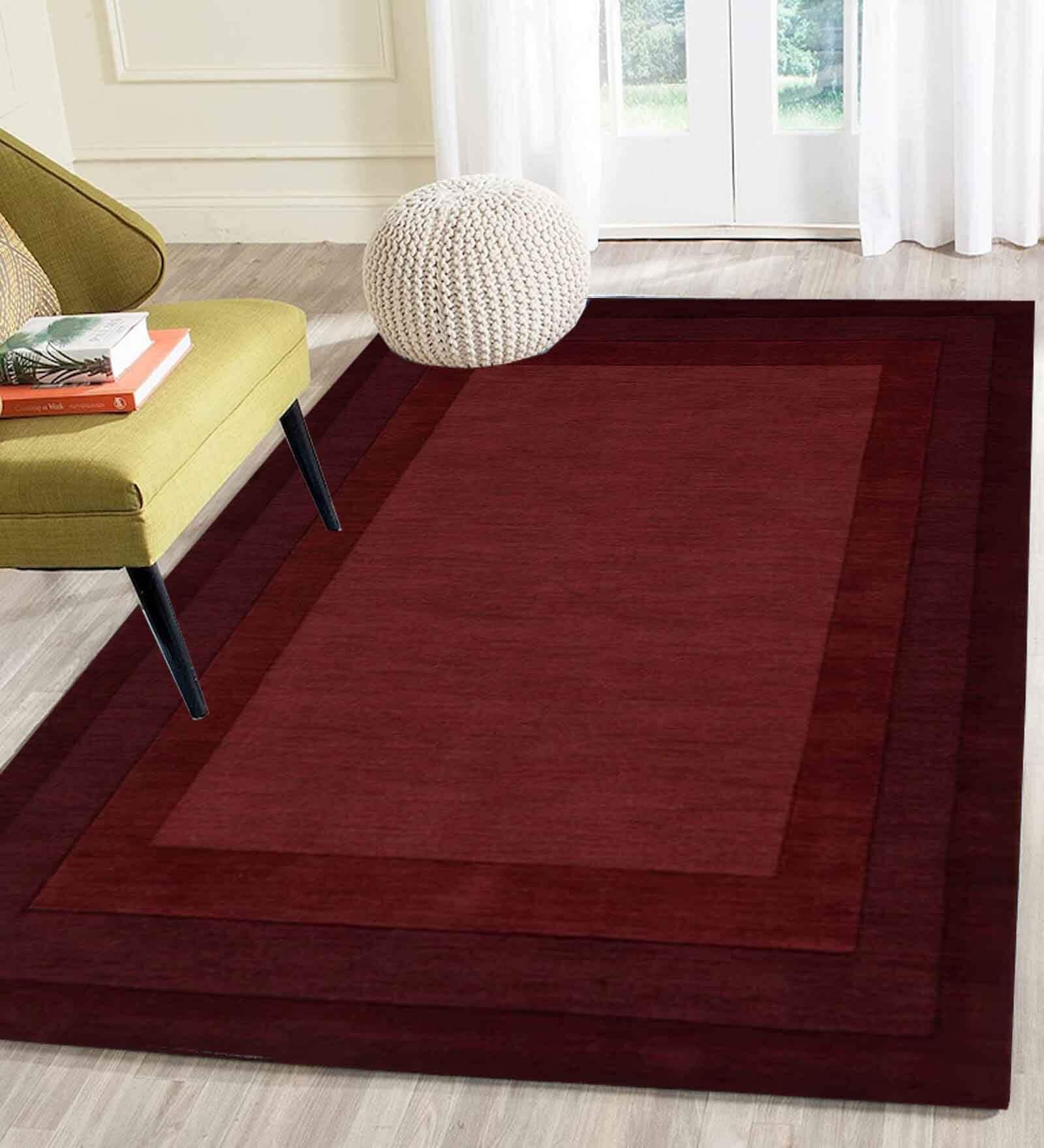 Maroon Geometrical Wool 5 ft x 7 ft Hand Tufted Carpet