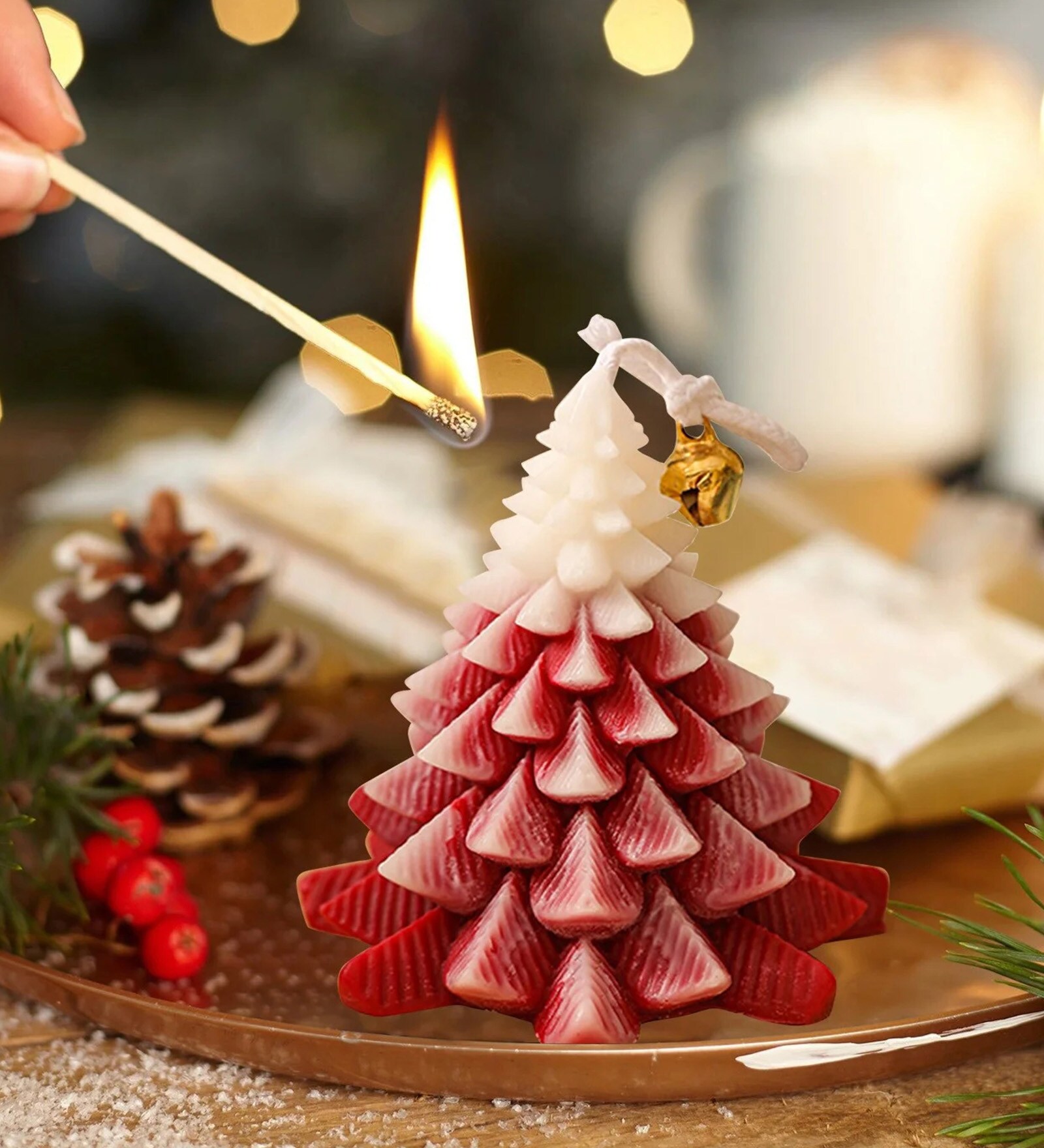 Maroon Honey Scented Christmas Tree Candle
