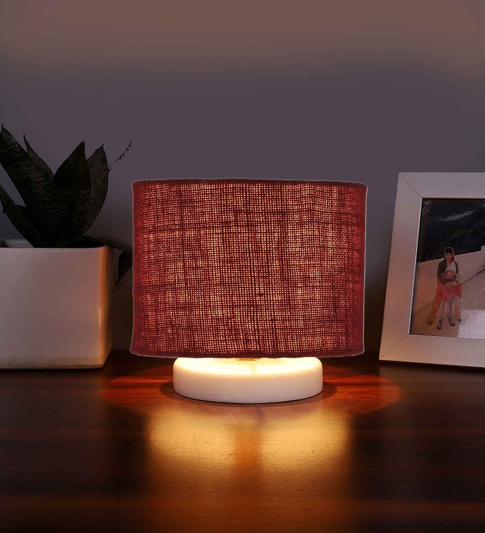 Maroon Jute table lamp with White wood base9