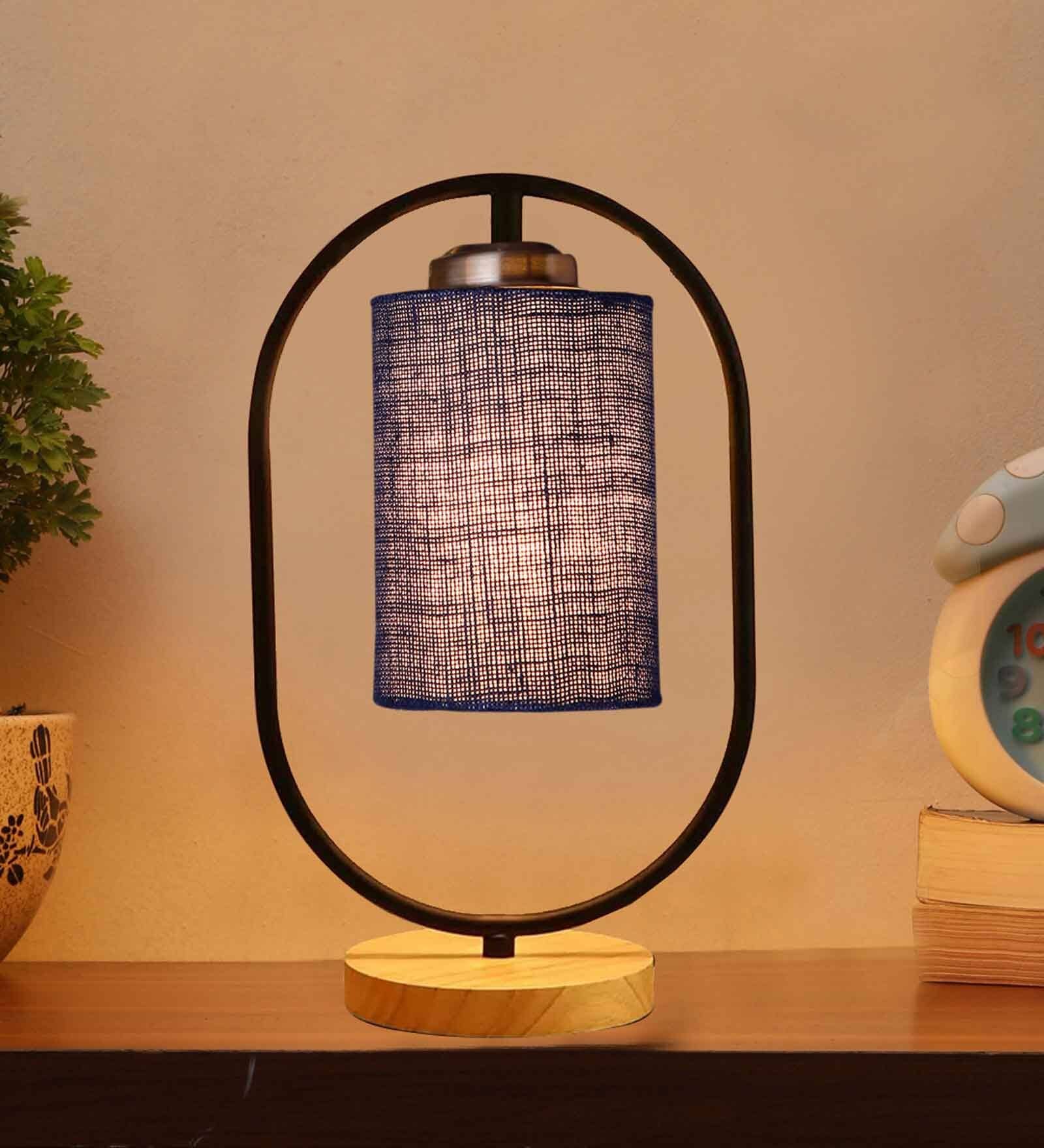 Maroon Jute Table Lamp With Wood Base