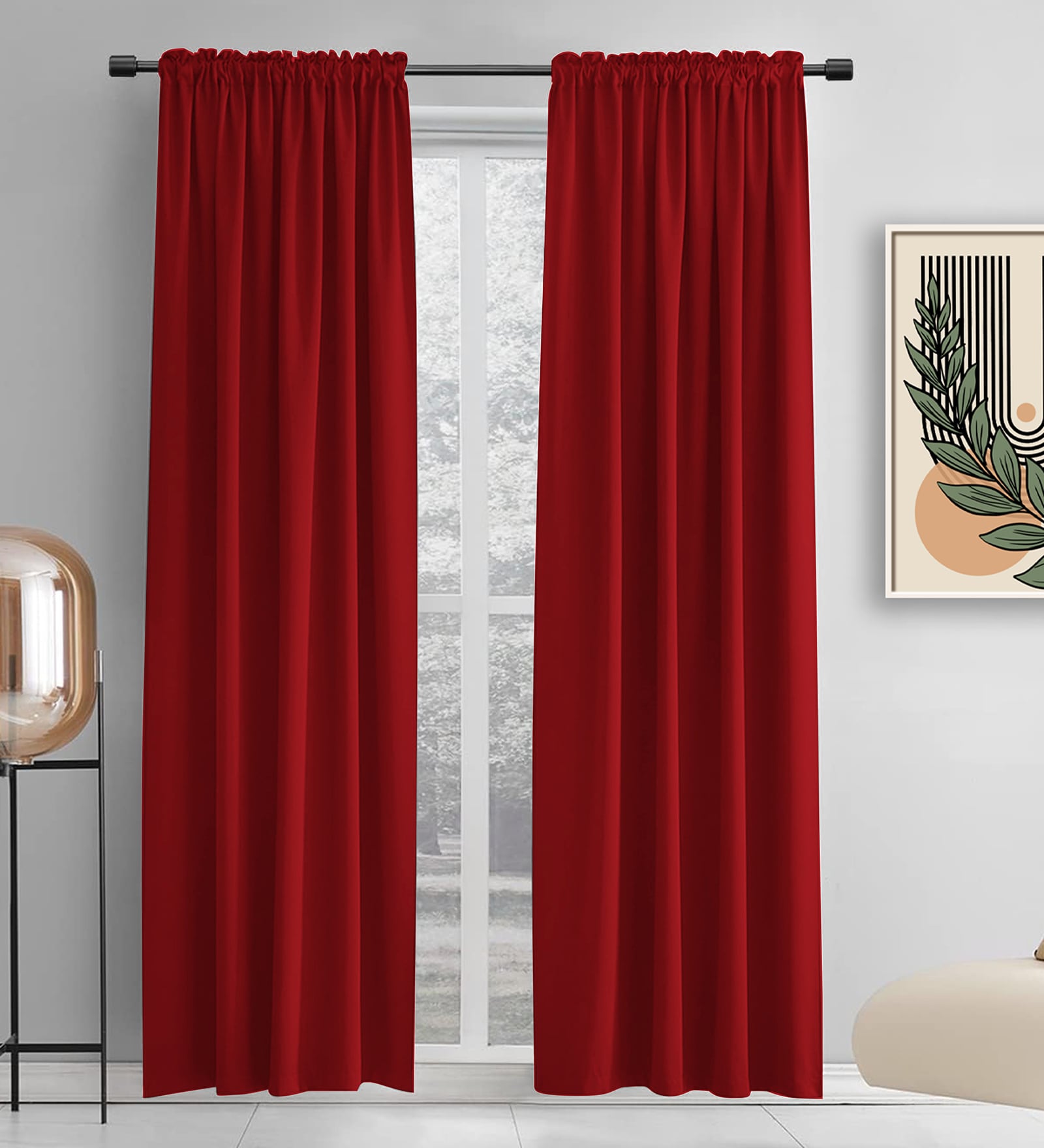 Maroon lightweight Satin Solids 8ft Light Filtering Rod Pocket Long Curtains (2 Pcs)