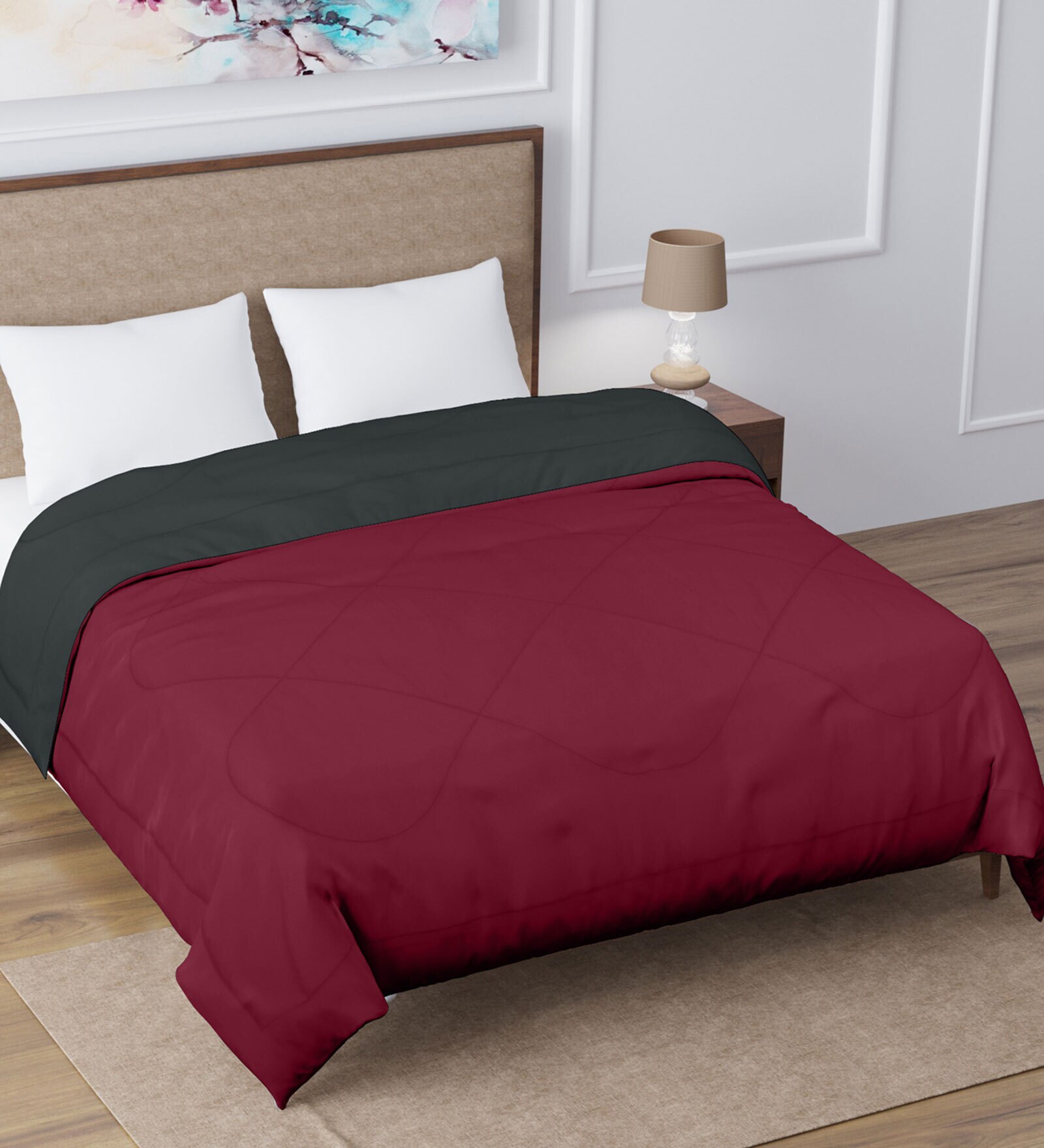 Buy Maroon Microfiber 200 GSM Double Bed Reversible Comforter by Wrapry