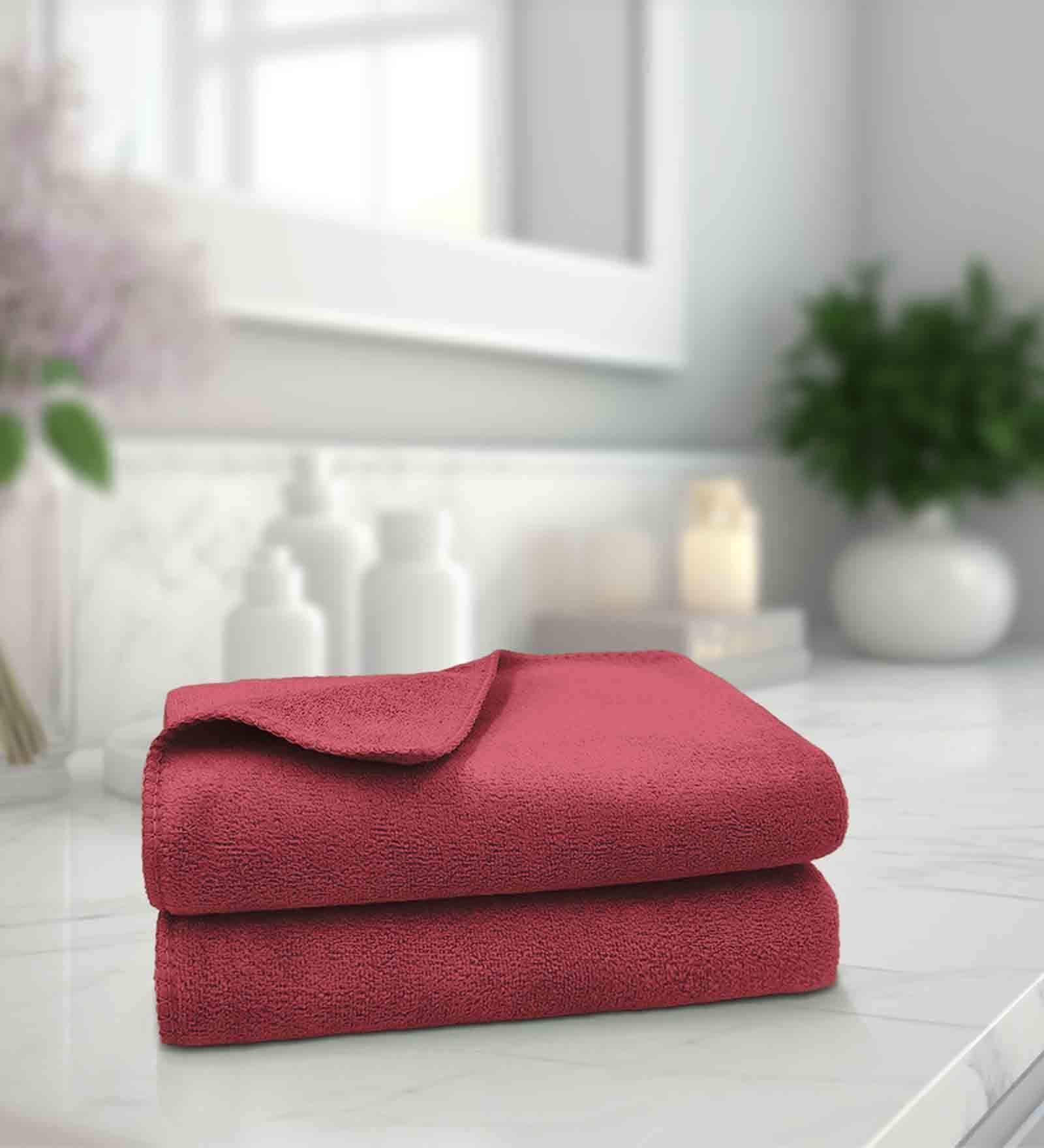 Maroon Microfiber Solid 450 GSM Hand Towel (Set of 2)