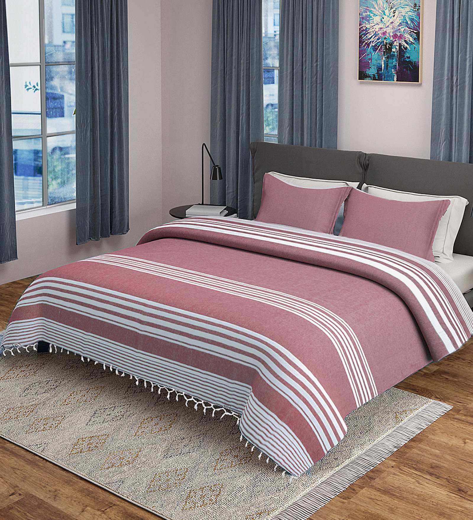 Buy Brown Geometric 500 TC Microfibre Double Bed Cover with 2 Pillow