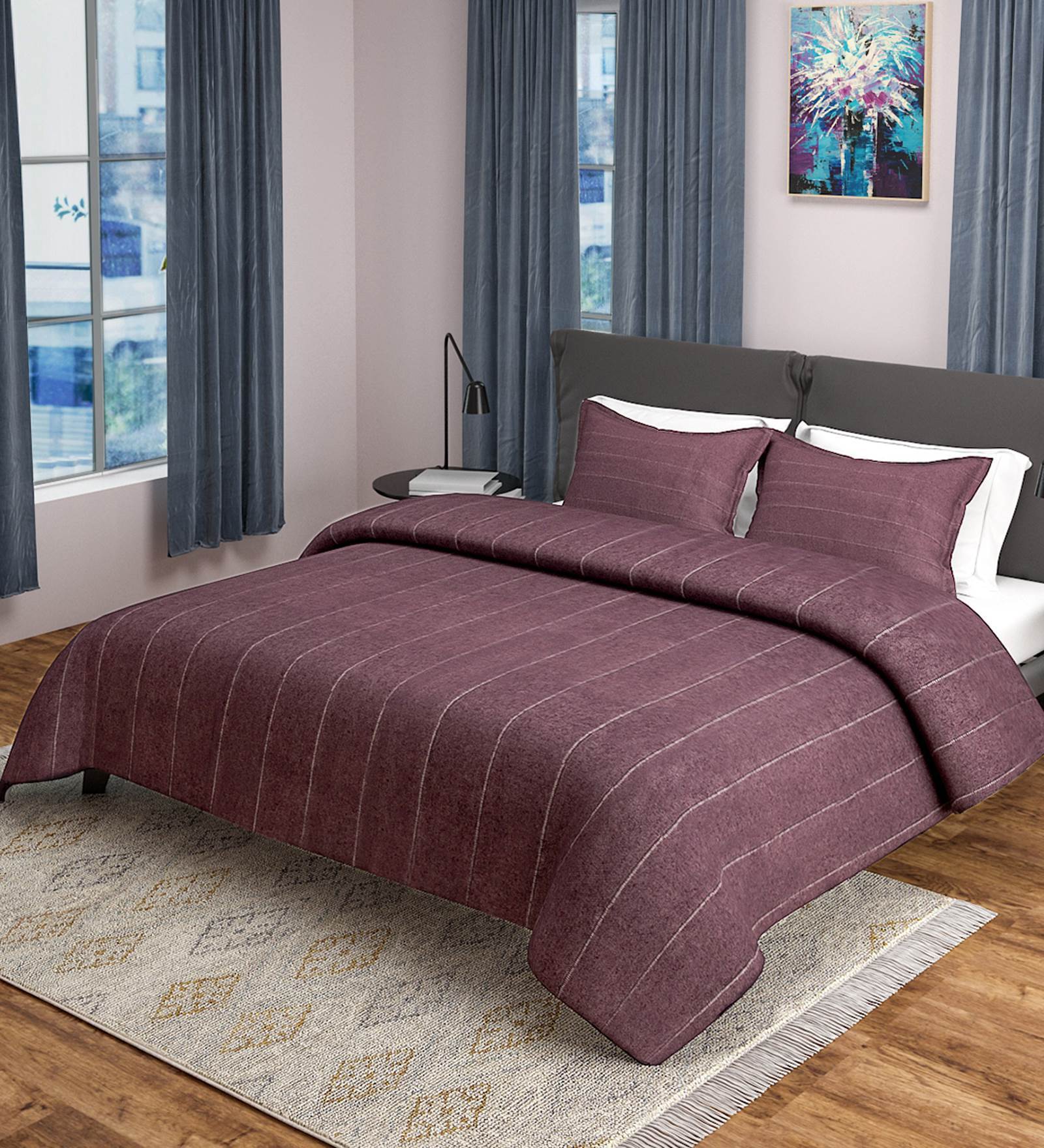 Purple Solid 500 TC Poly Cotton Double Bed Cover with 2 Pillow Covers