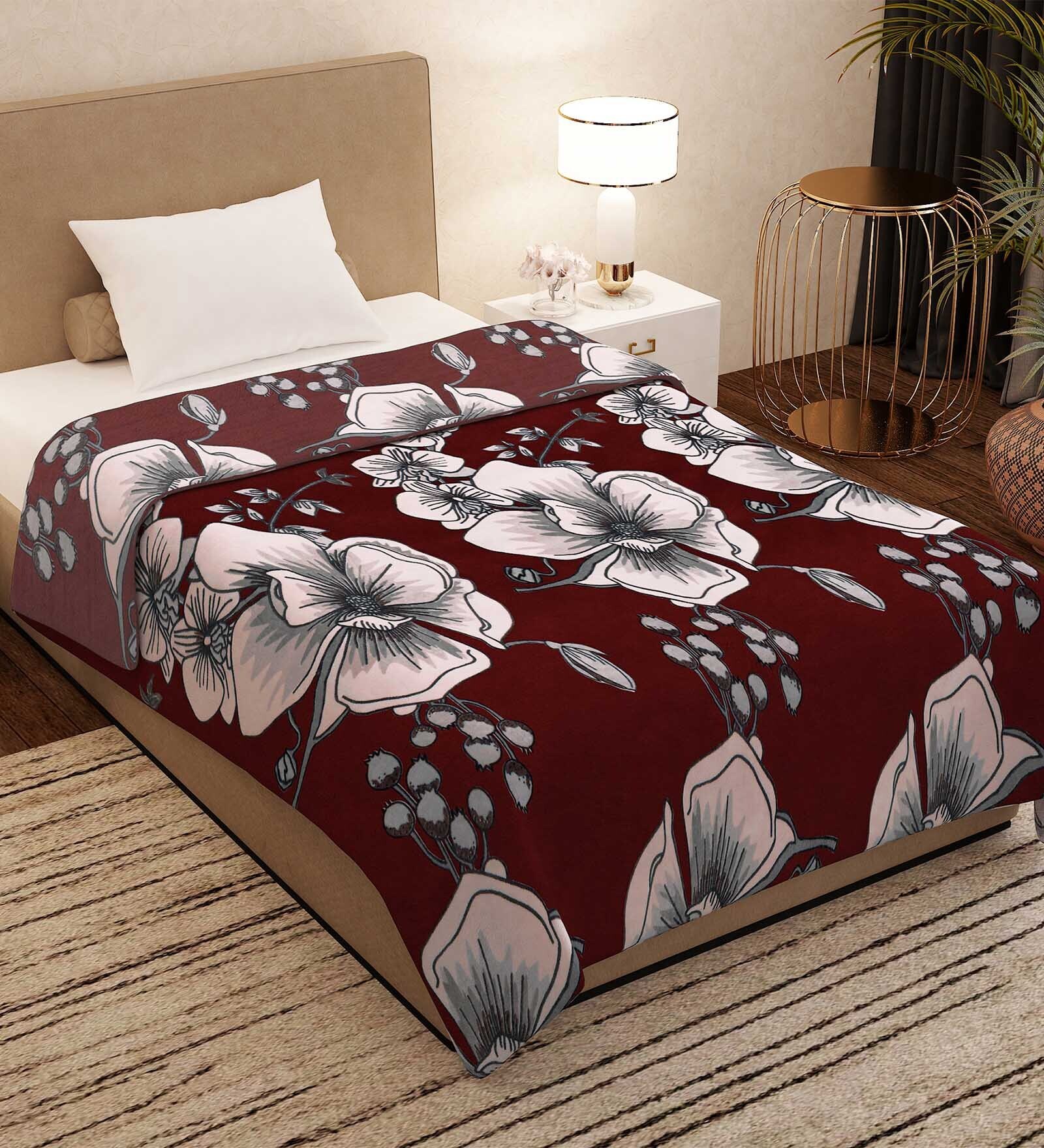 Buy Maroon Polyester Floral 300 GSM Finley Single Bed Blankets by StoryHome at 60 OFF by Story
