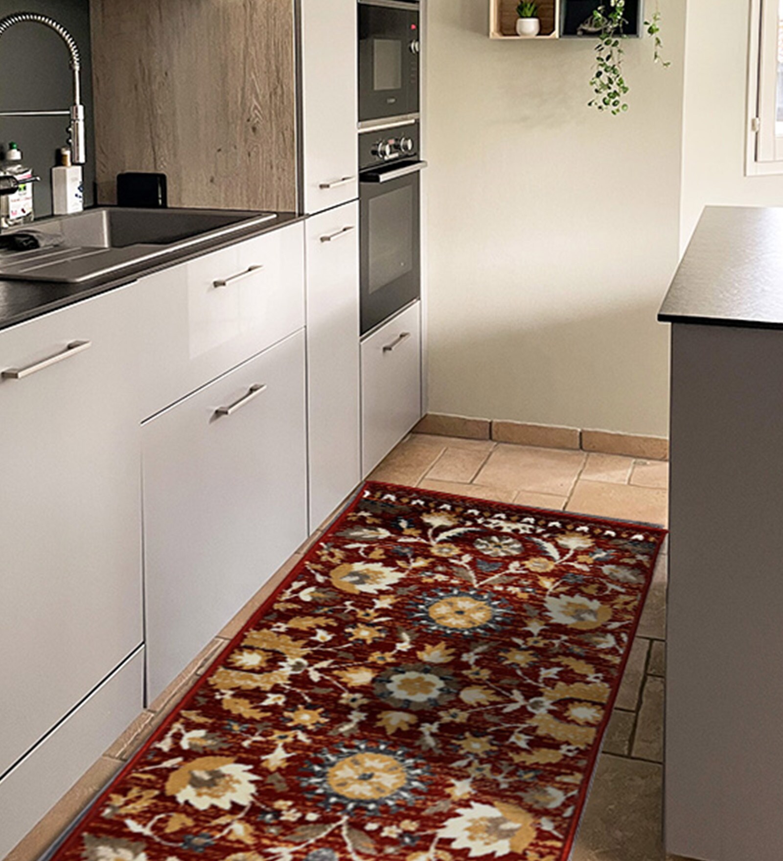 Maroon Polyester Floral 55 x 22 Inches Runner