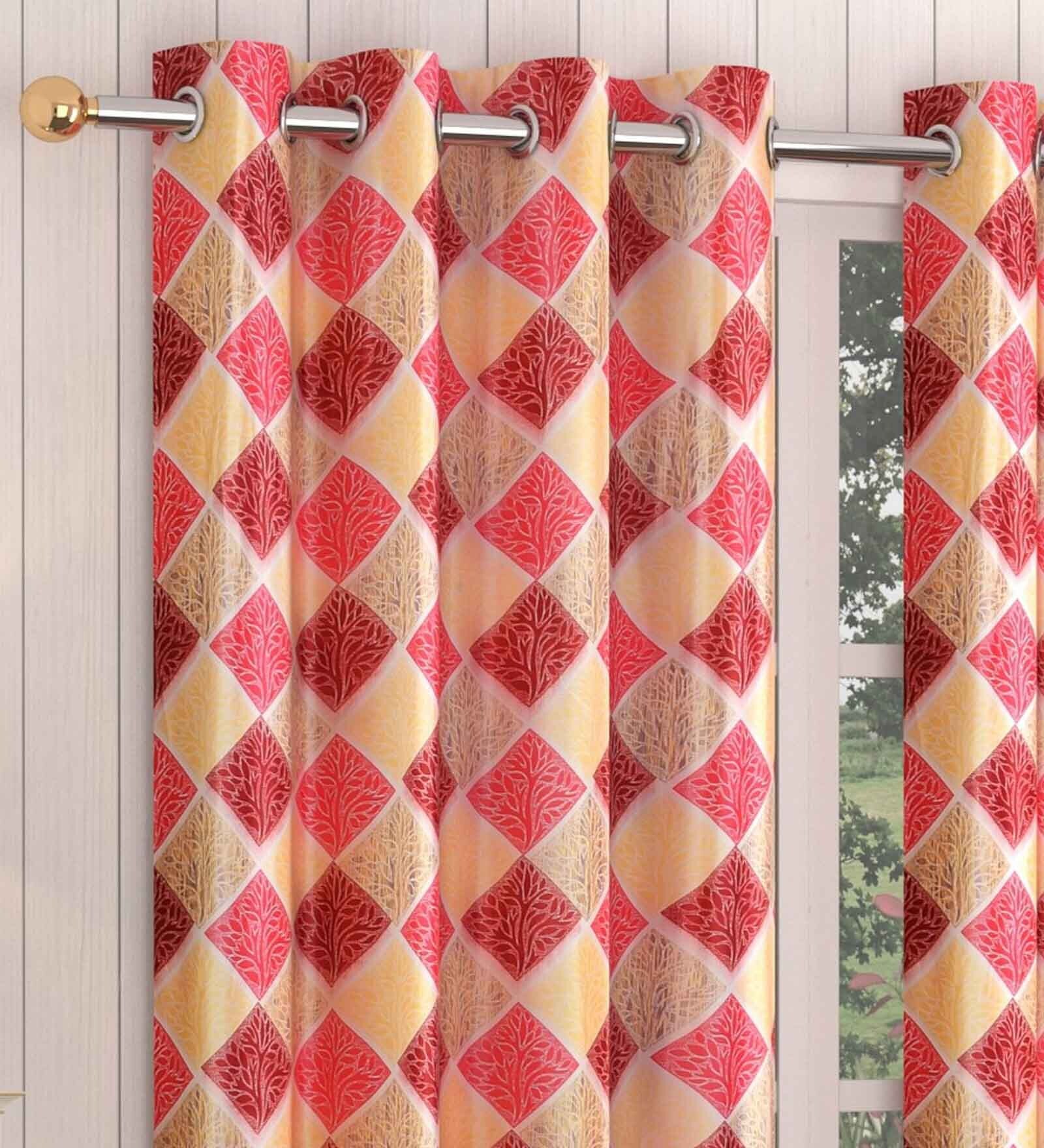 Buy Maroon Geometric Polyester 5 Ft Semisheer Eyelet Window Curtains