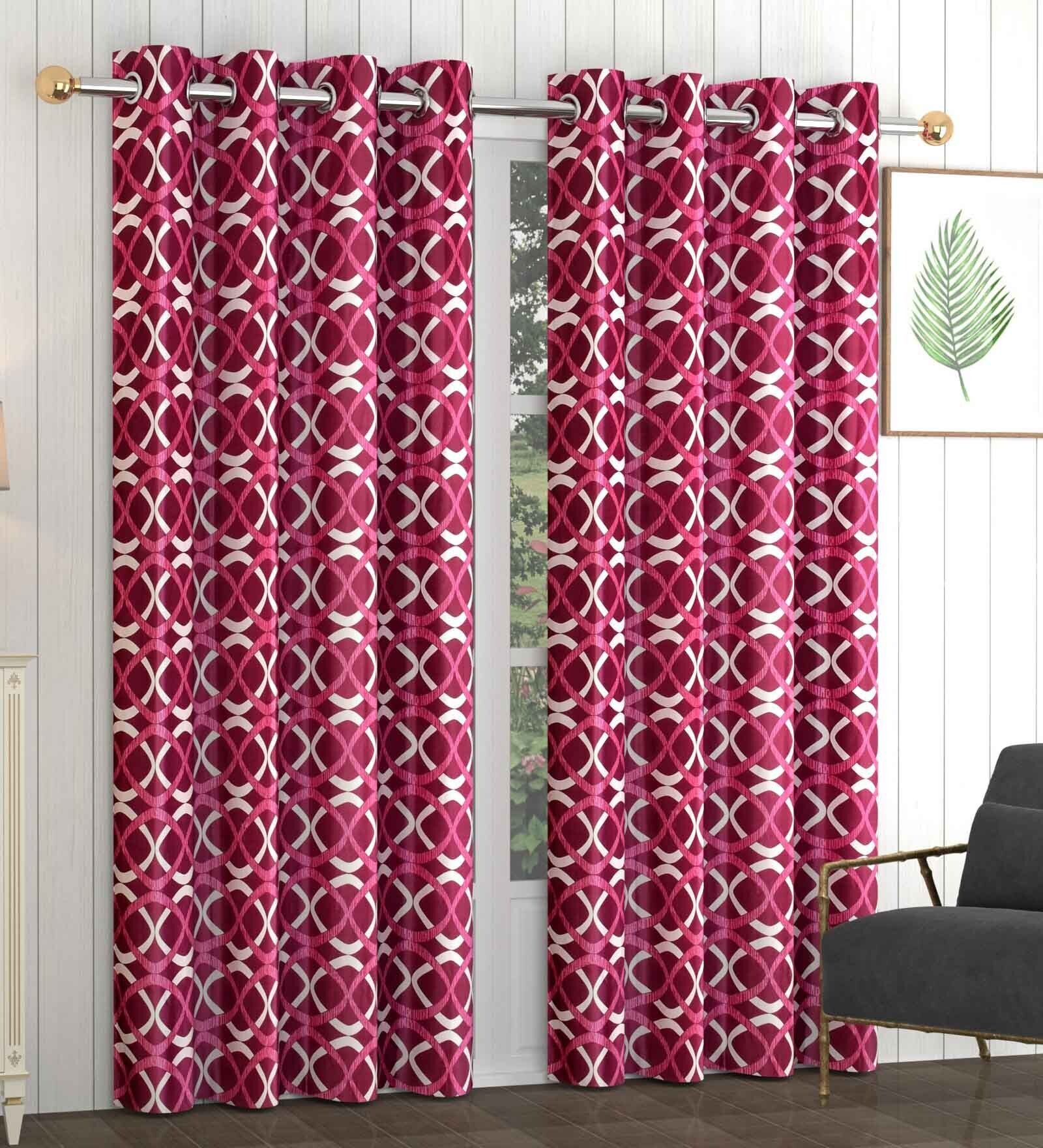 Maroon Abstract Polyester 9 Ft Semisheer Eyelet Door Curtains (Set of 2)