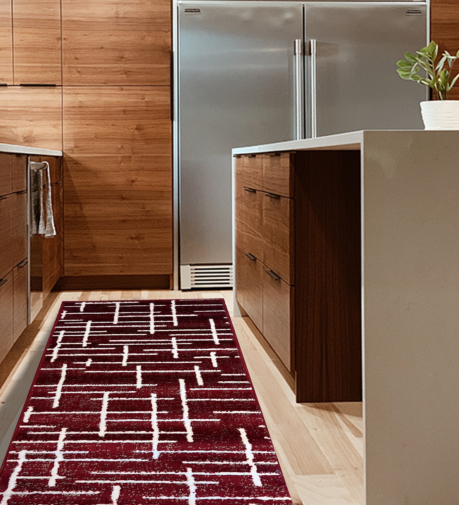Maroon Polyester Geometric 55 x 22 Inches Runner